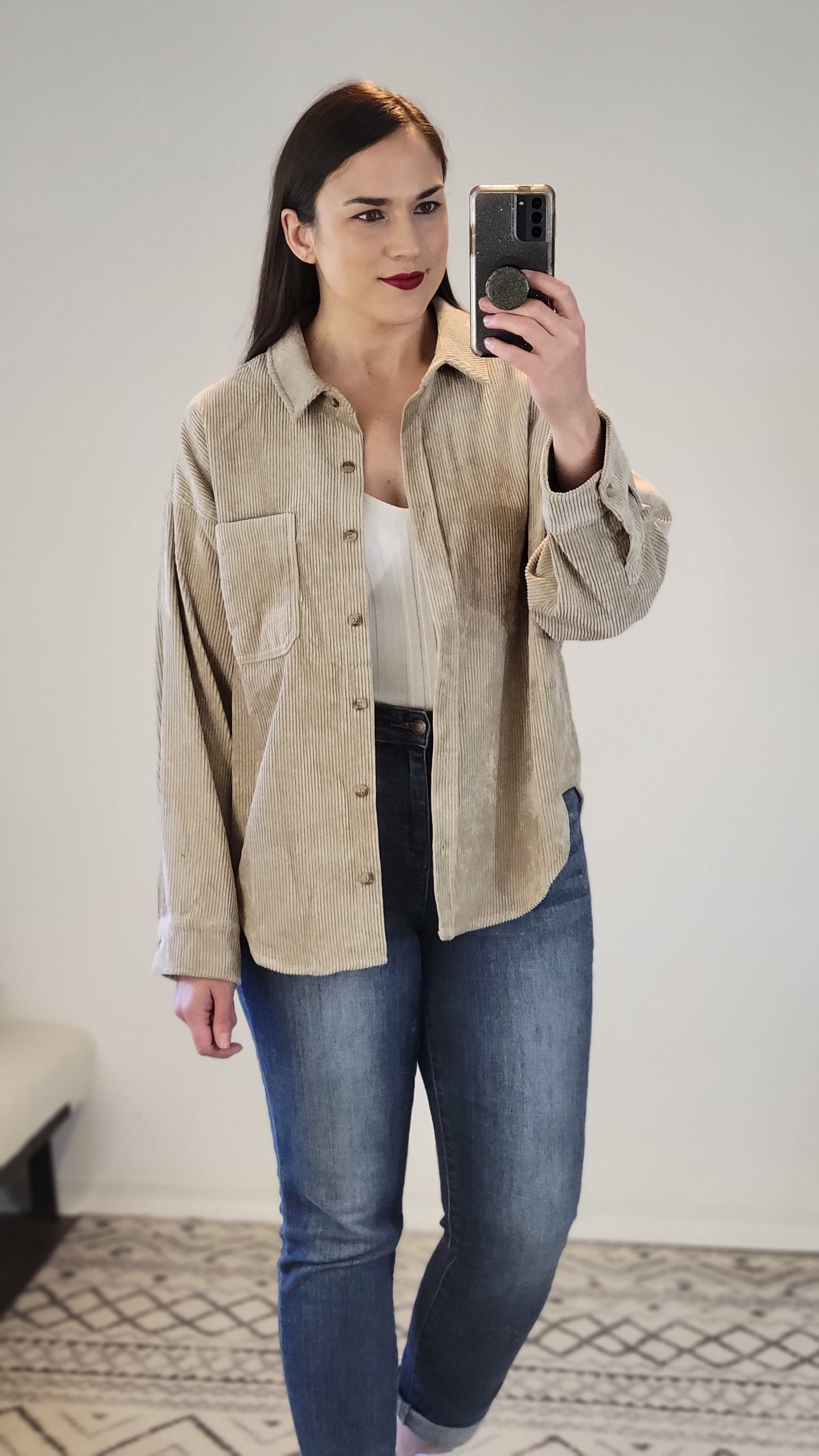 Mocha Corduroy Button Down Shacket "Kennedy"