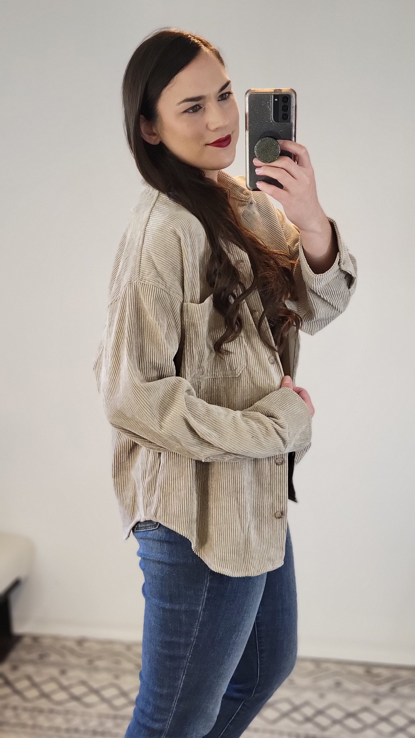 Mocha Corduroy Button Down Shacket "Kennedy"
