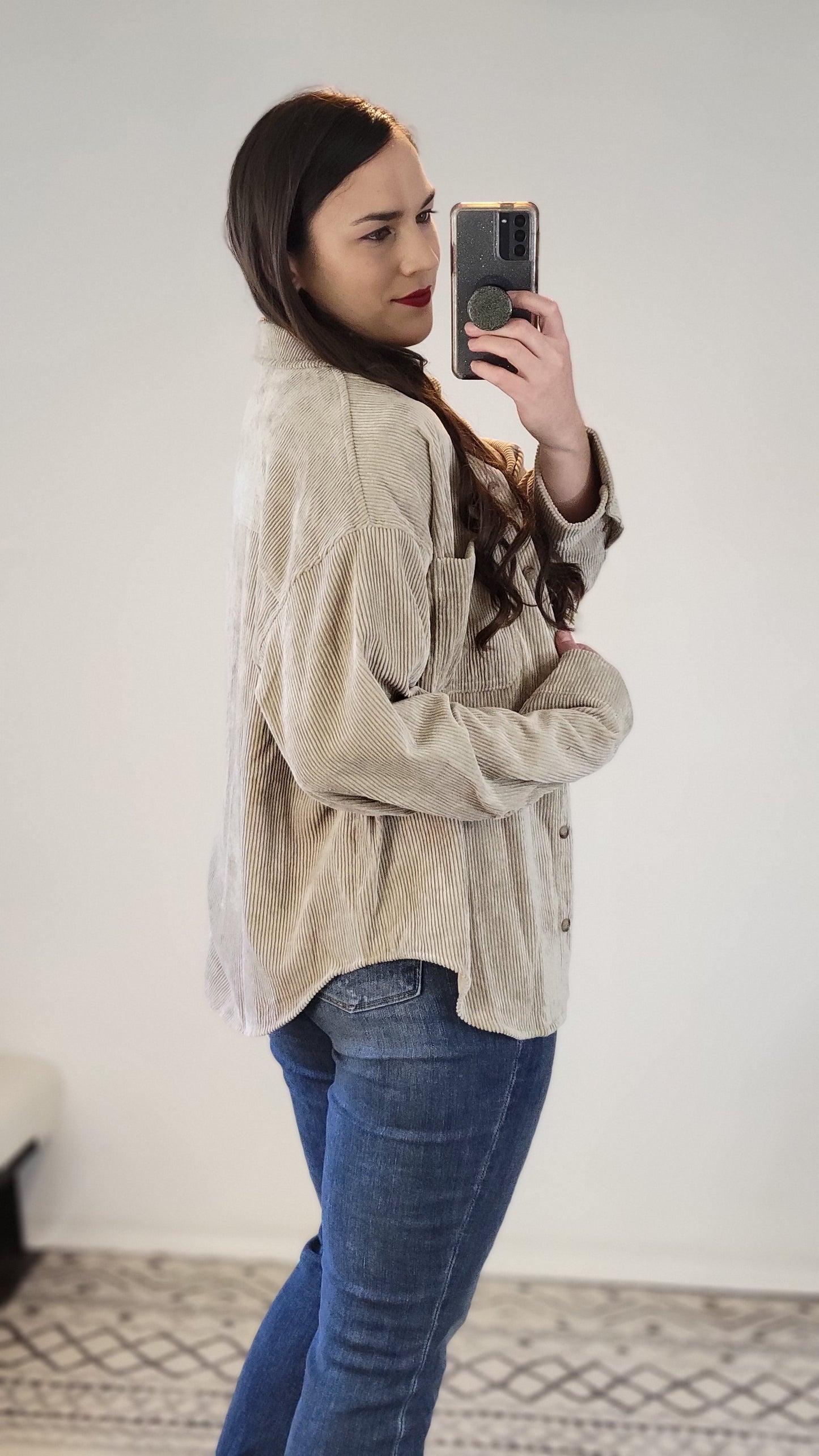 Mocha Corduroy Button Down Shacket "Kennedy"