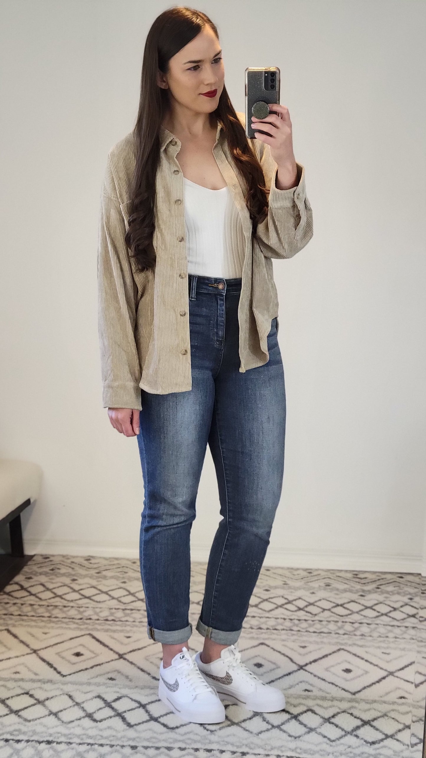 Mocha Corduroy Button Down Shacket "Kennedy"