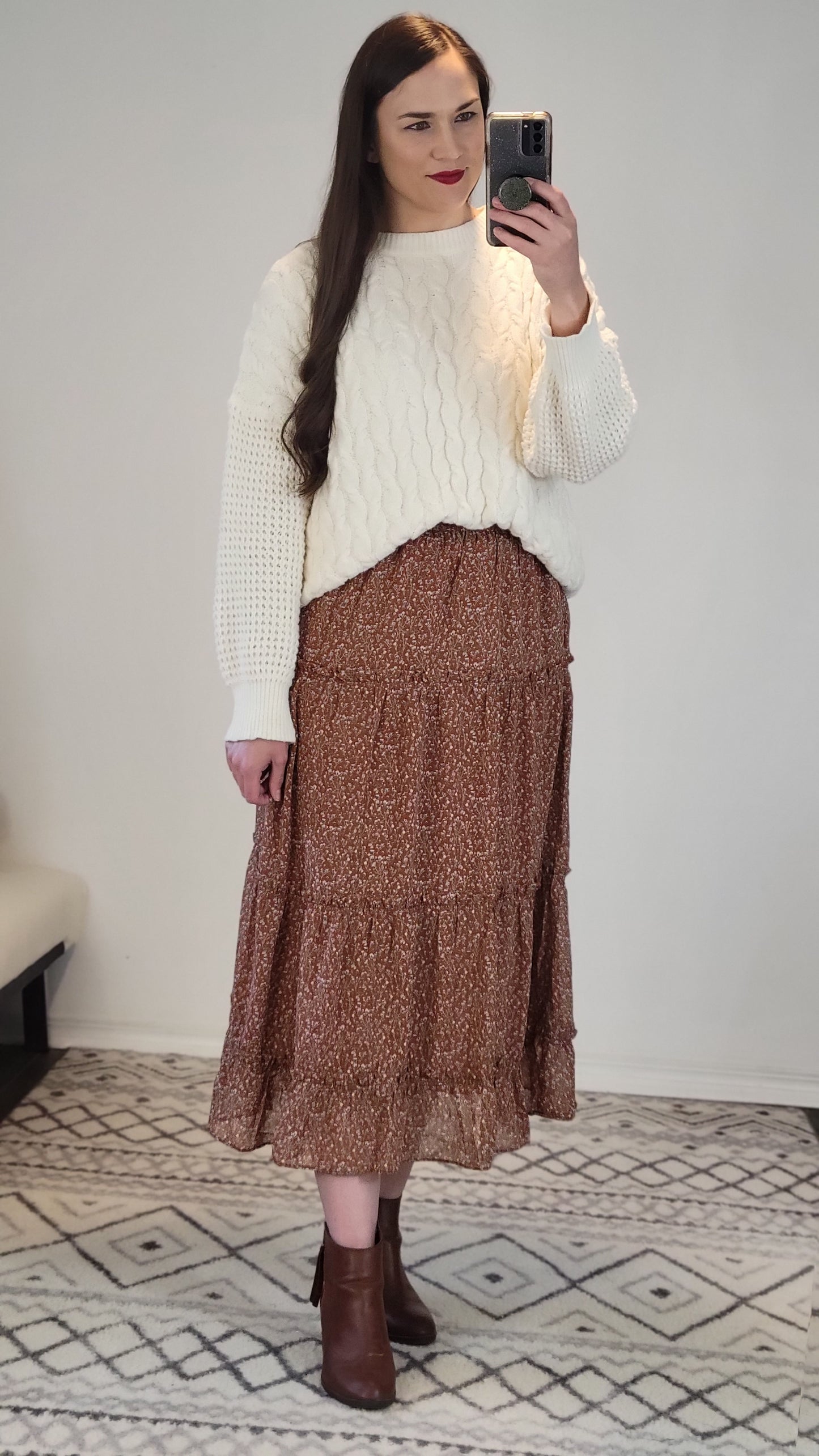 Cream Contrast Pattern Pullover Sweater "Anya"