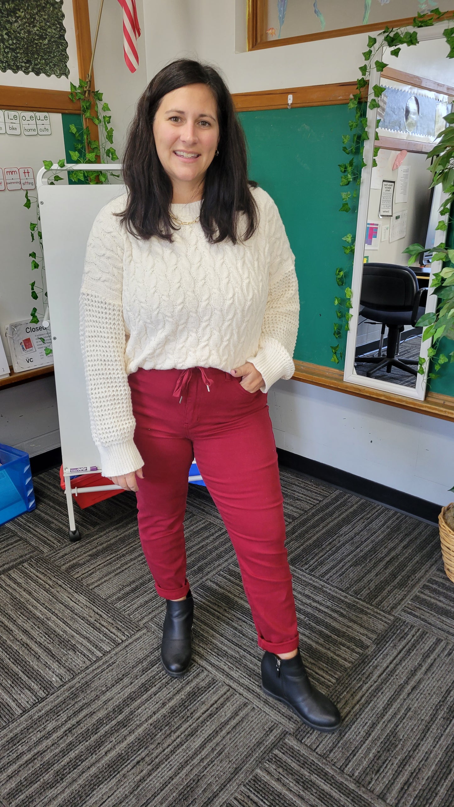 Cream Contrast Pattern Pullover Sweater "Anya"