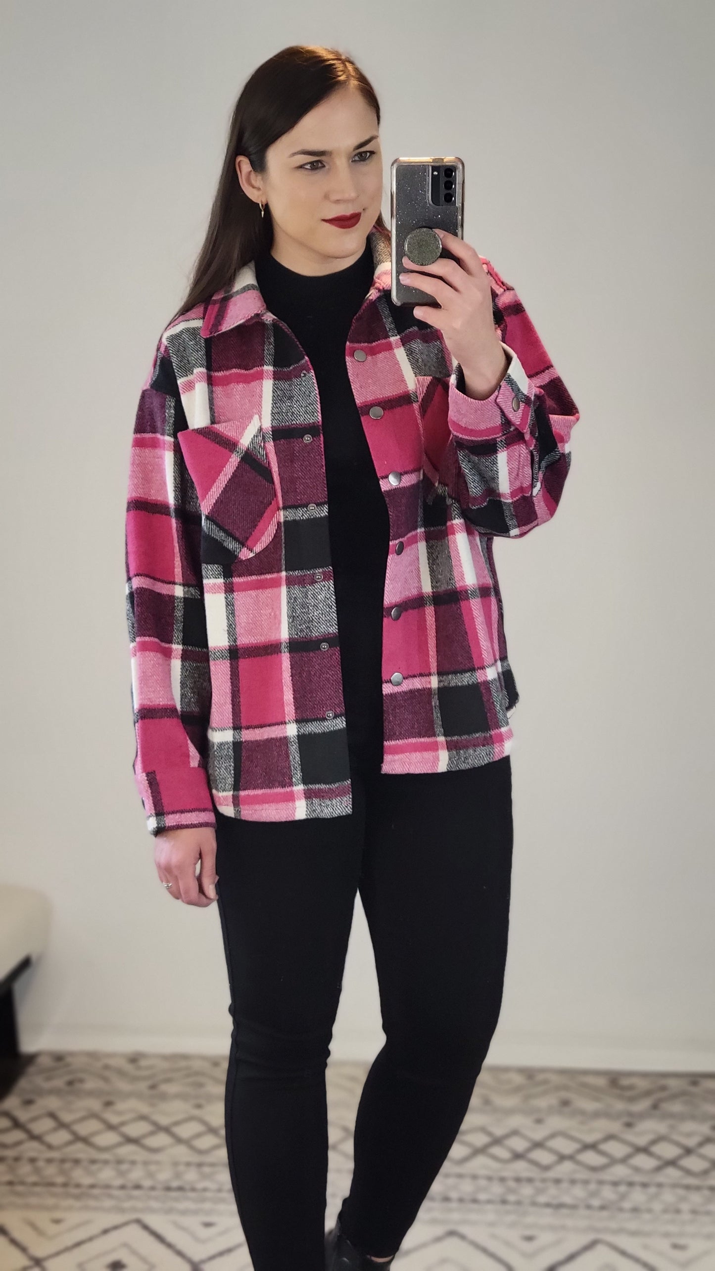 Hot Pink Plaid Shacket "Cher"