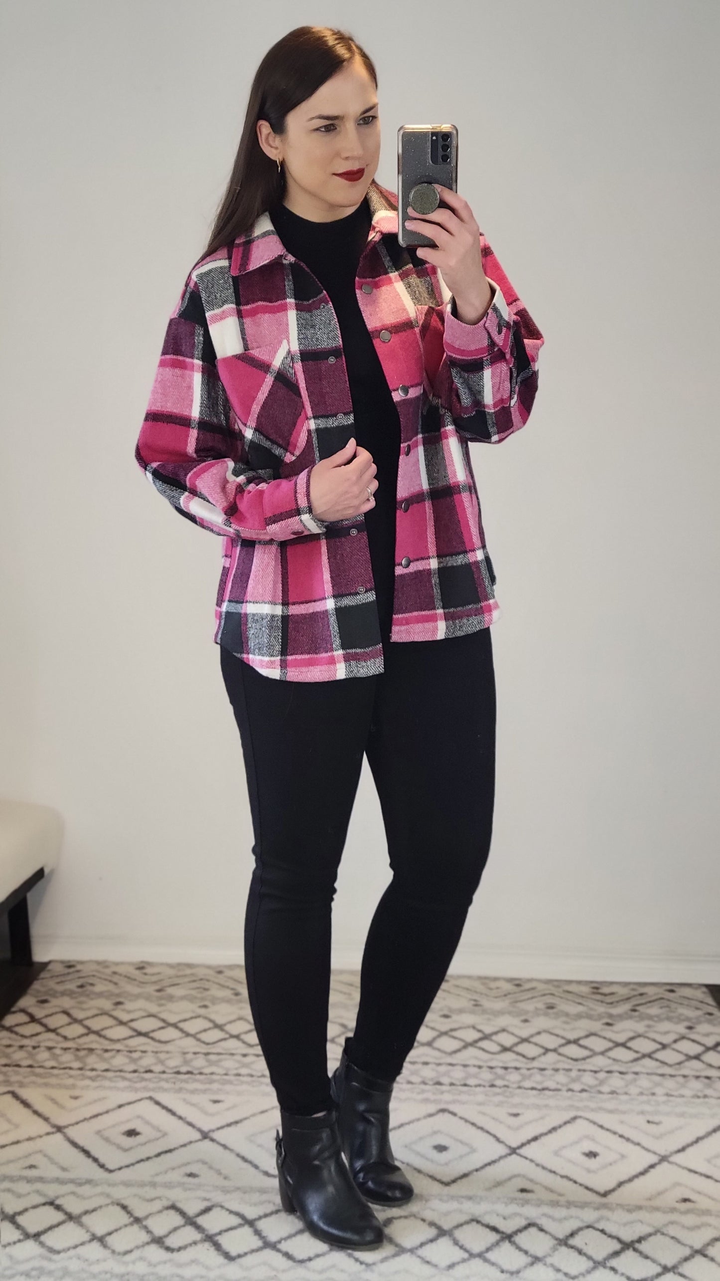 Hot Pink Plaid Shacket "Cher"