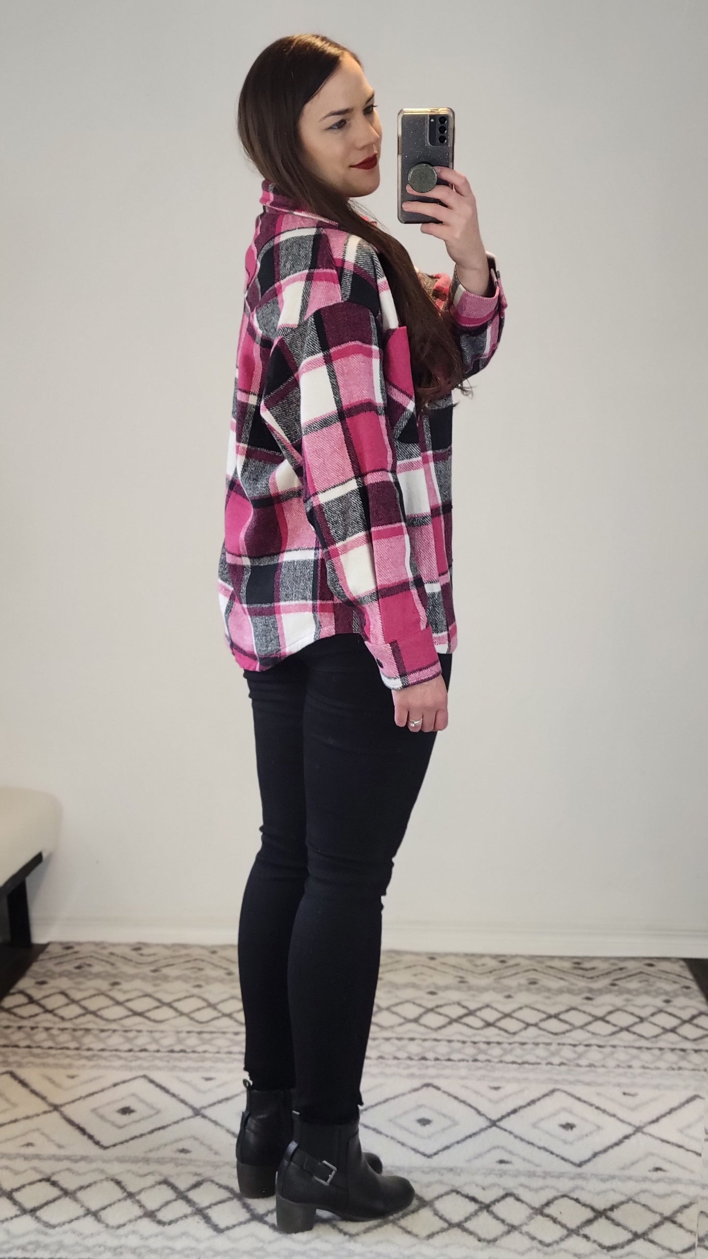 Hot Pink Plaid Shacket "Cher"