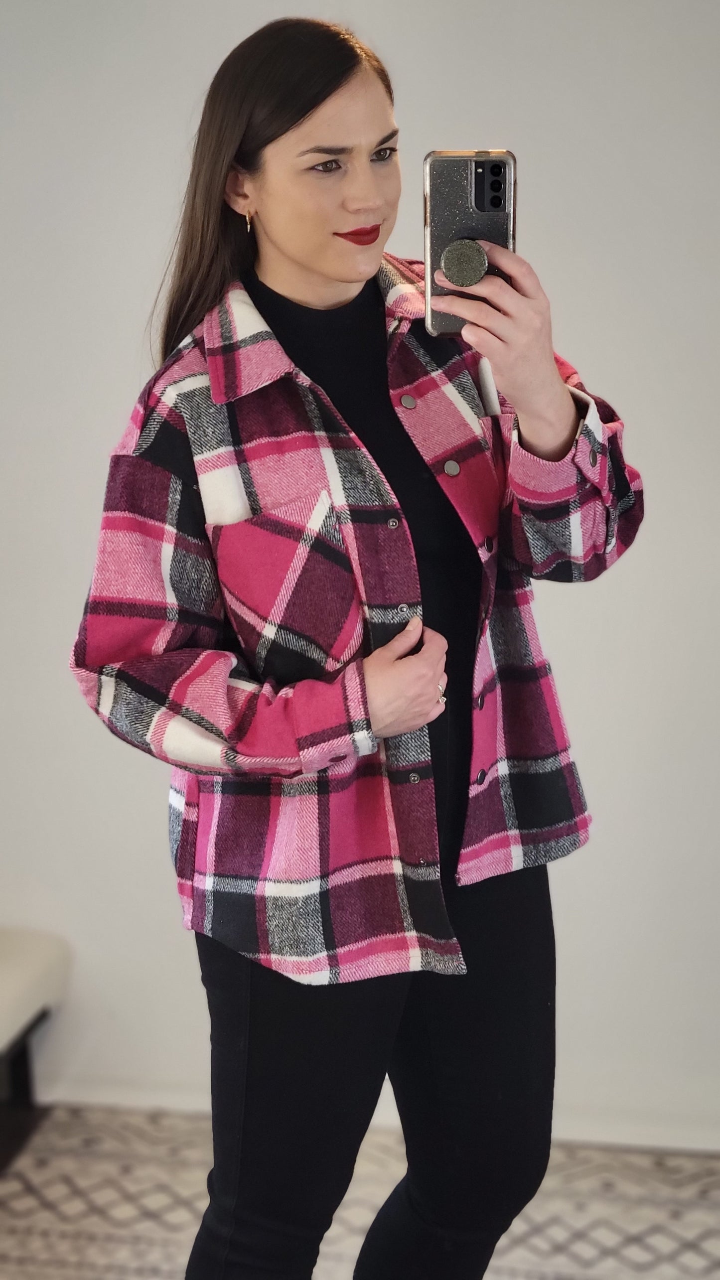 Hot Pink Plaid Shacket "Cher"
