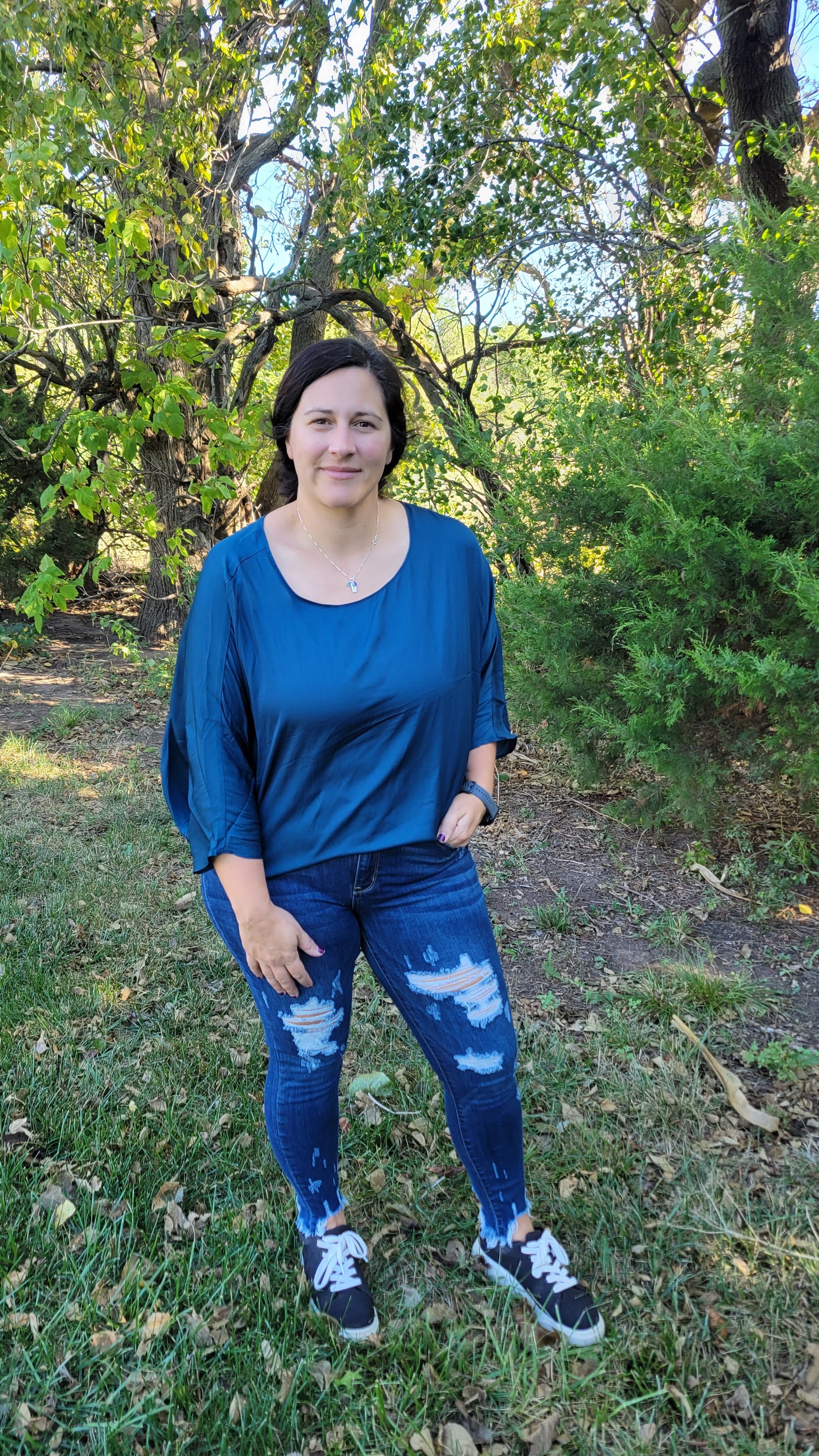 Teal ¾ Sleeve Dolman Top "Dionne" (M)