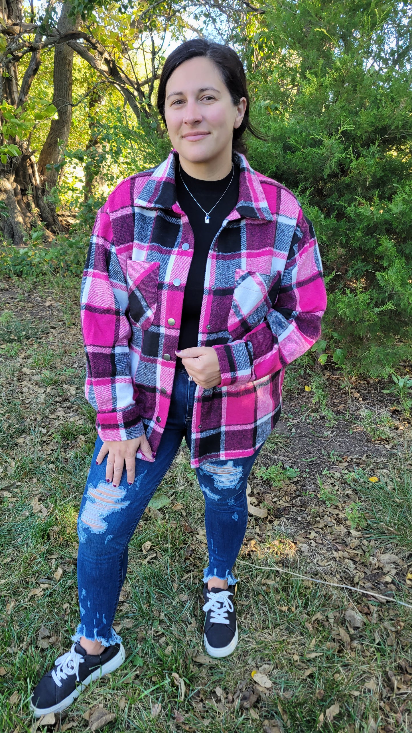 Hot Pink Plaid Shacket "Cher"