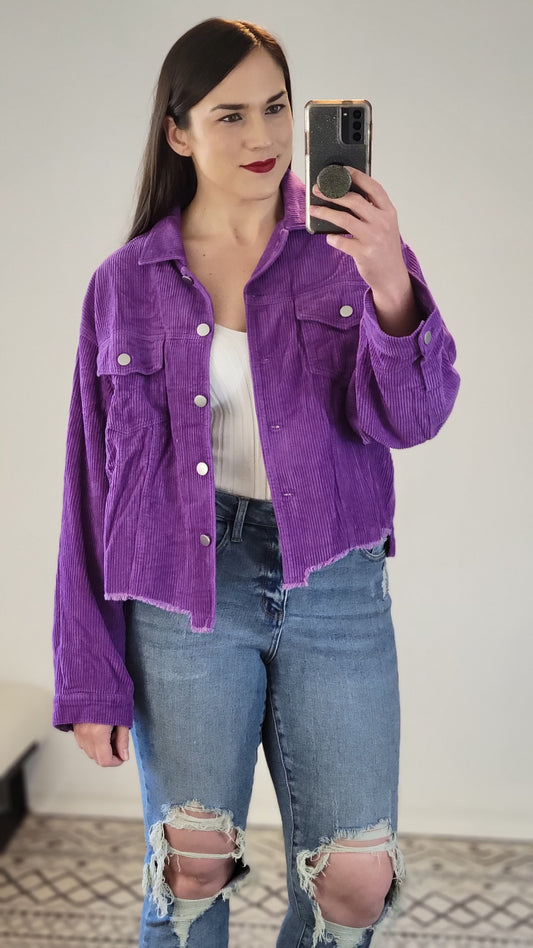 Purple Oversize Corduroy Button Up Jacket "Alana"