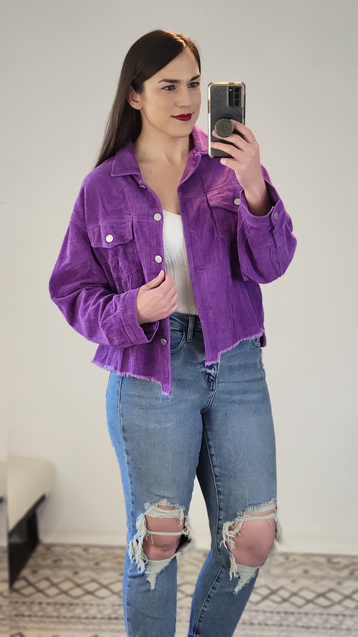 Purple Oversize Corduroy Button Up Jacket "Alana"