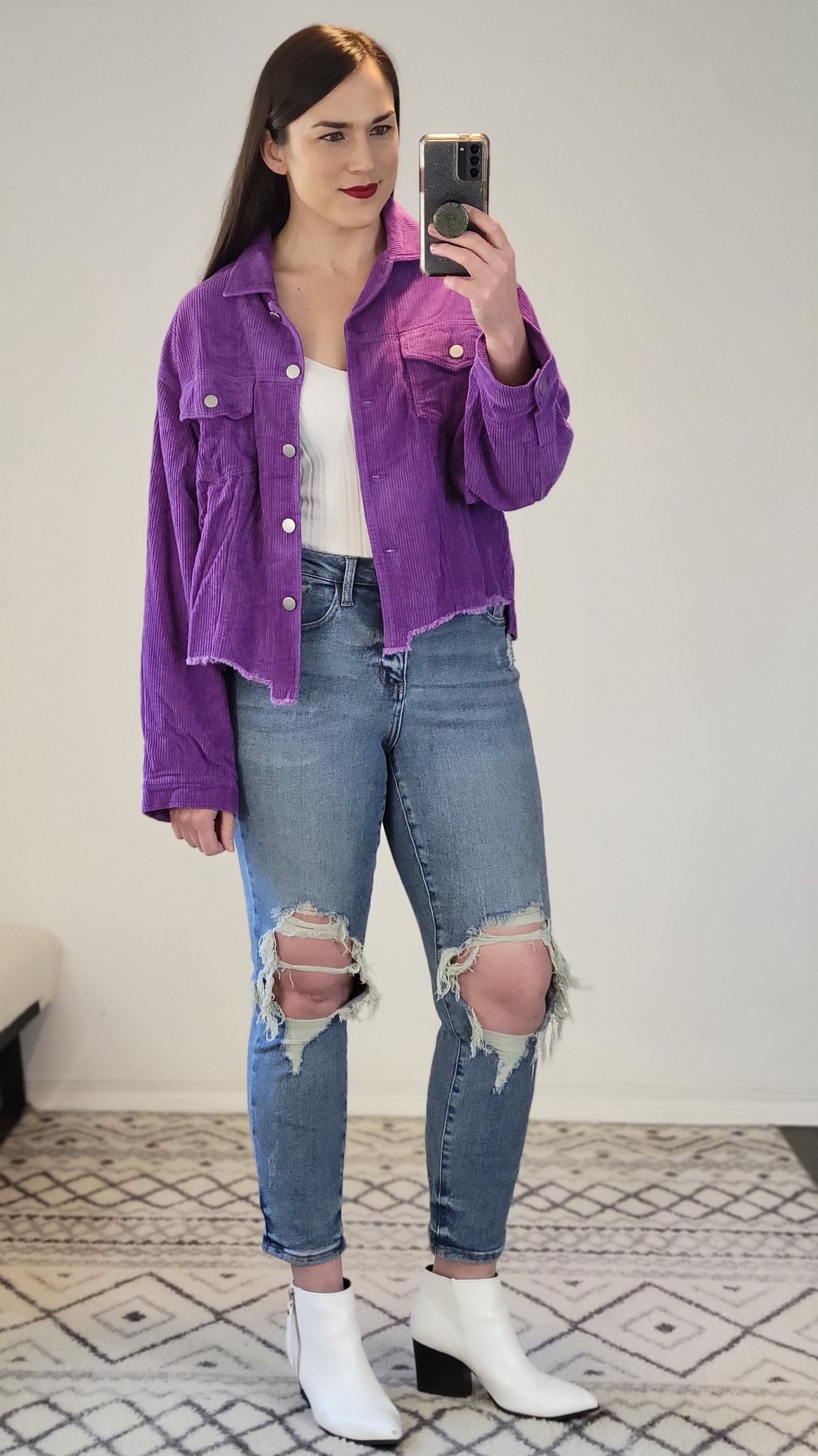 Purple Oversize Corduroy Button Up Jacket "Alana"