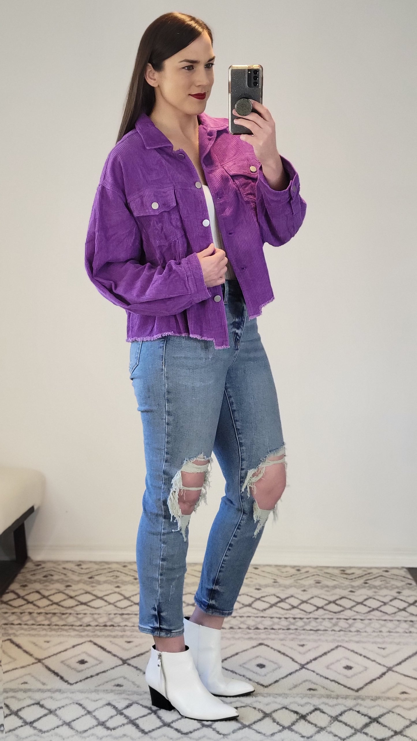 Purple Oversize Corduroy Button Up Jacket "Alana"
