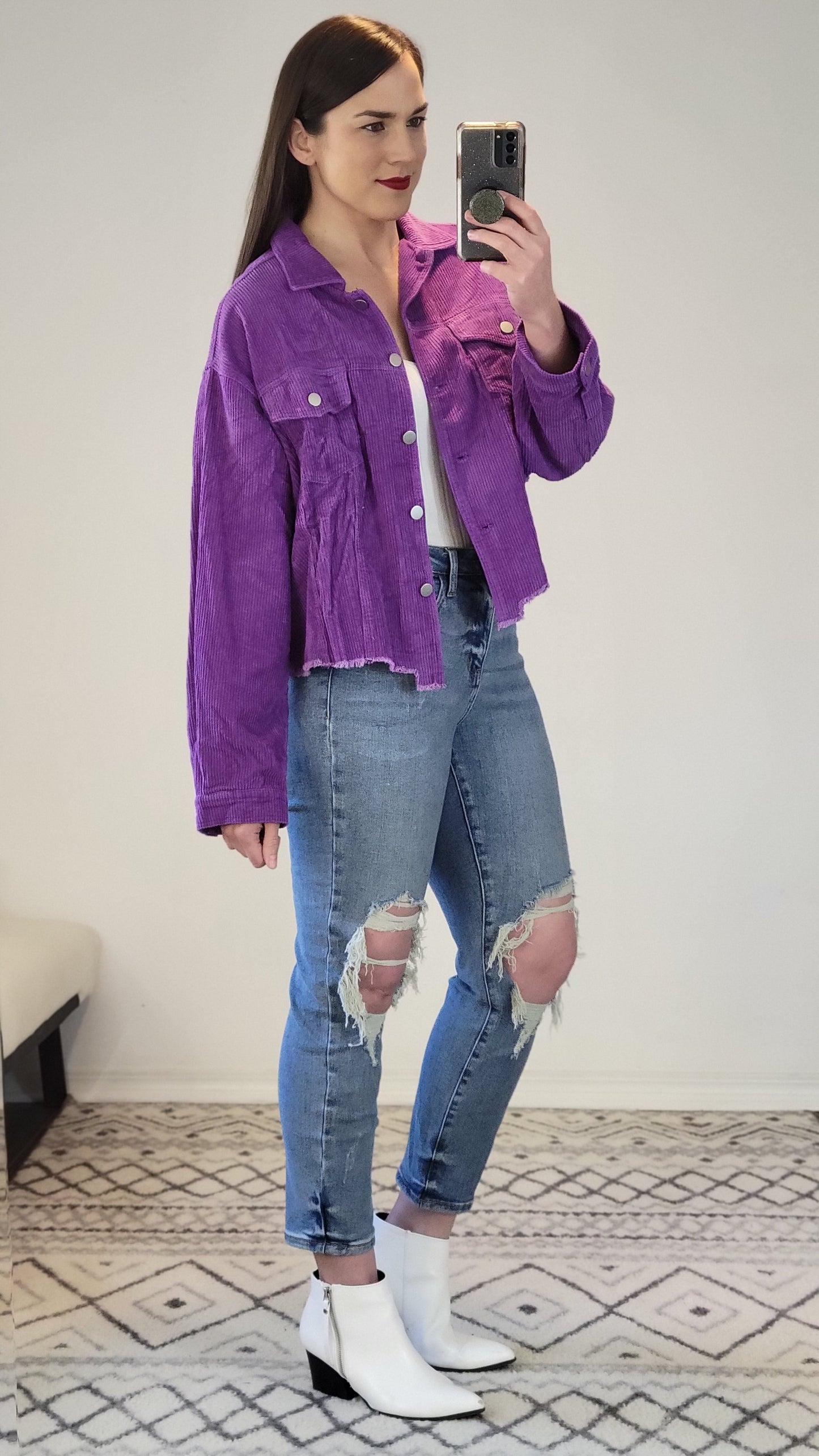 Purple Oversize Corduroy Button Up Jacket "Alana"
