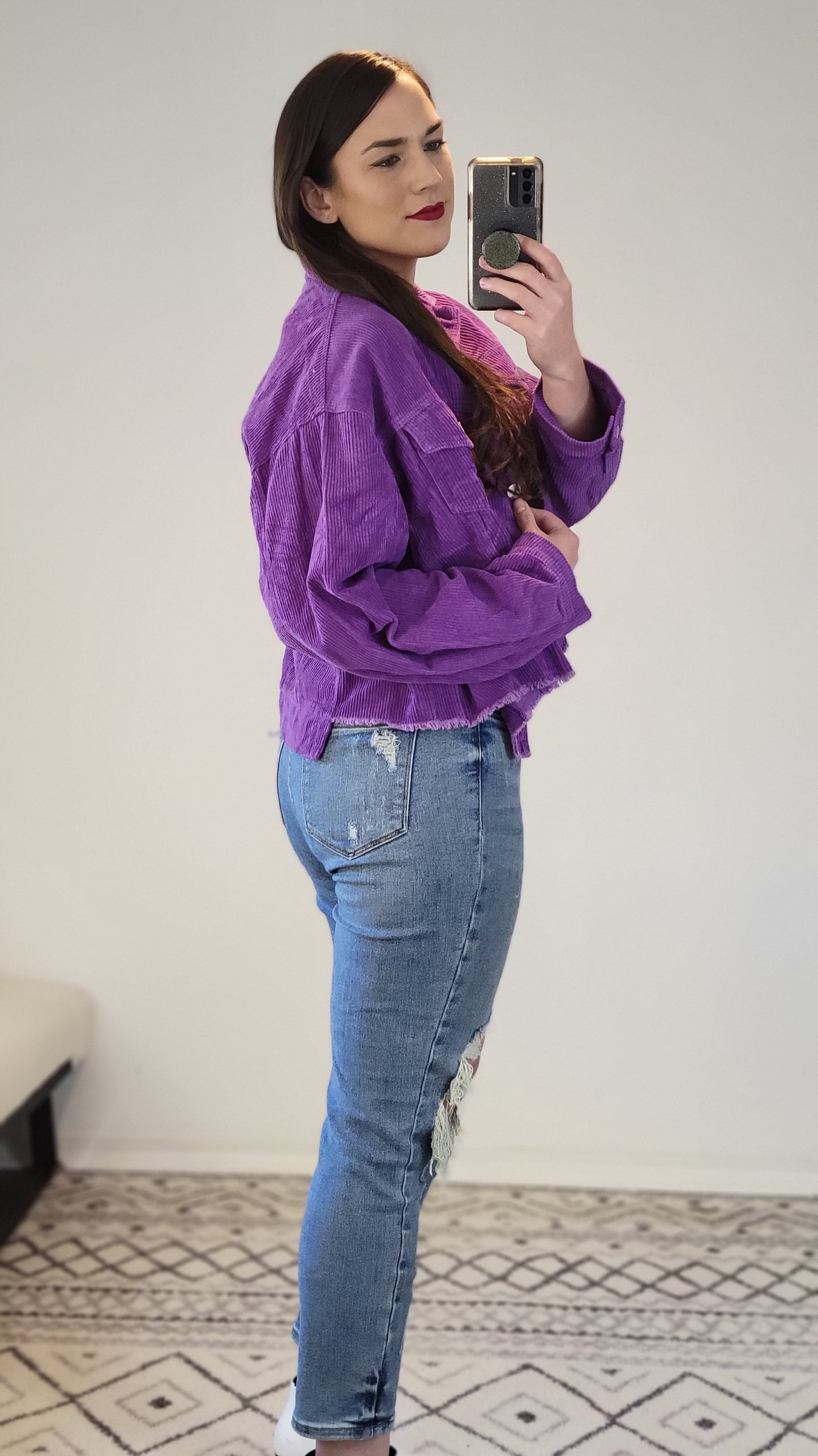 Purple Oversize Corduroy Button Up Jacket "Alana"