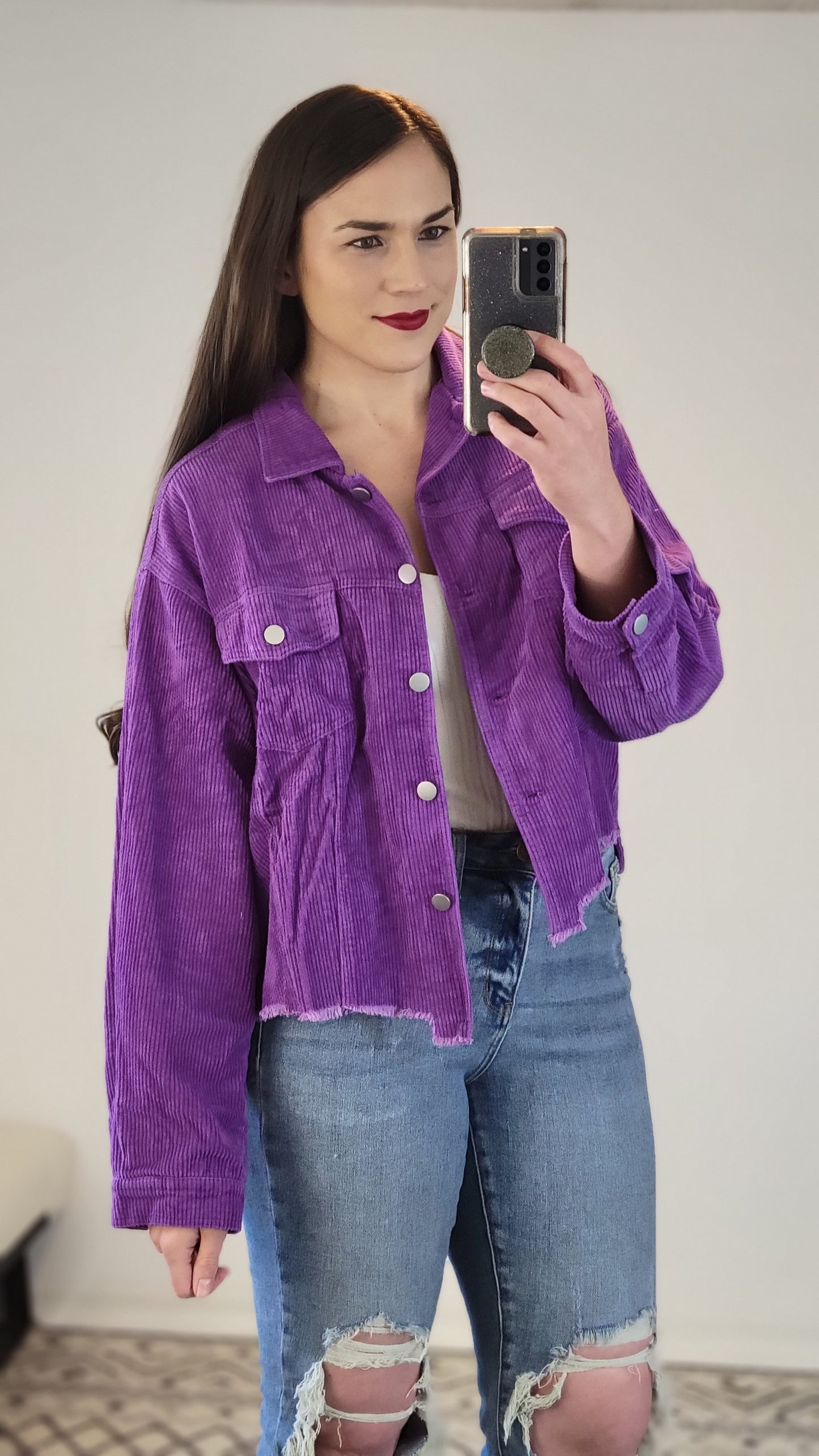 Purple Oversize Corduroy Button Up Jacket "Alana"