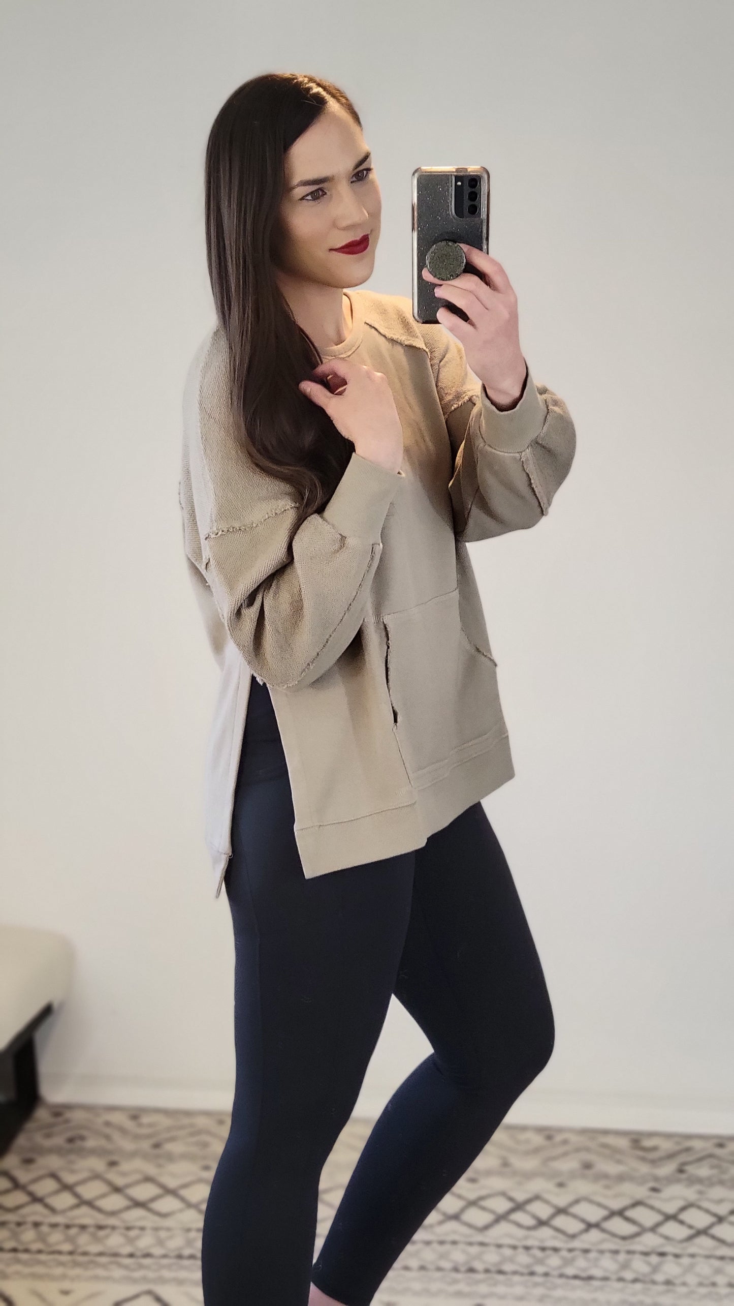 Taupe French Terry Kangaroo Pocket Pullover Sweatshirt "Kathy"