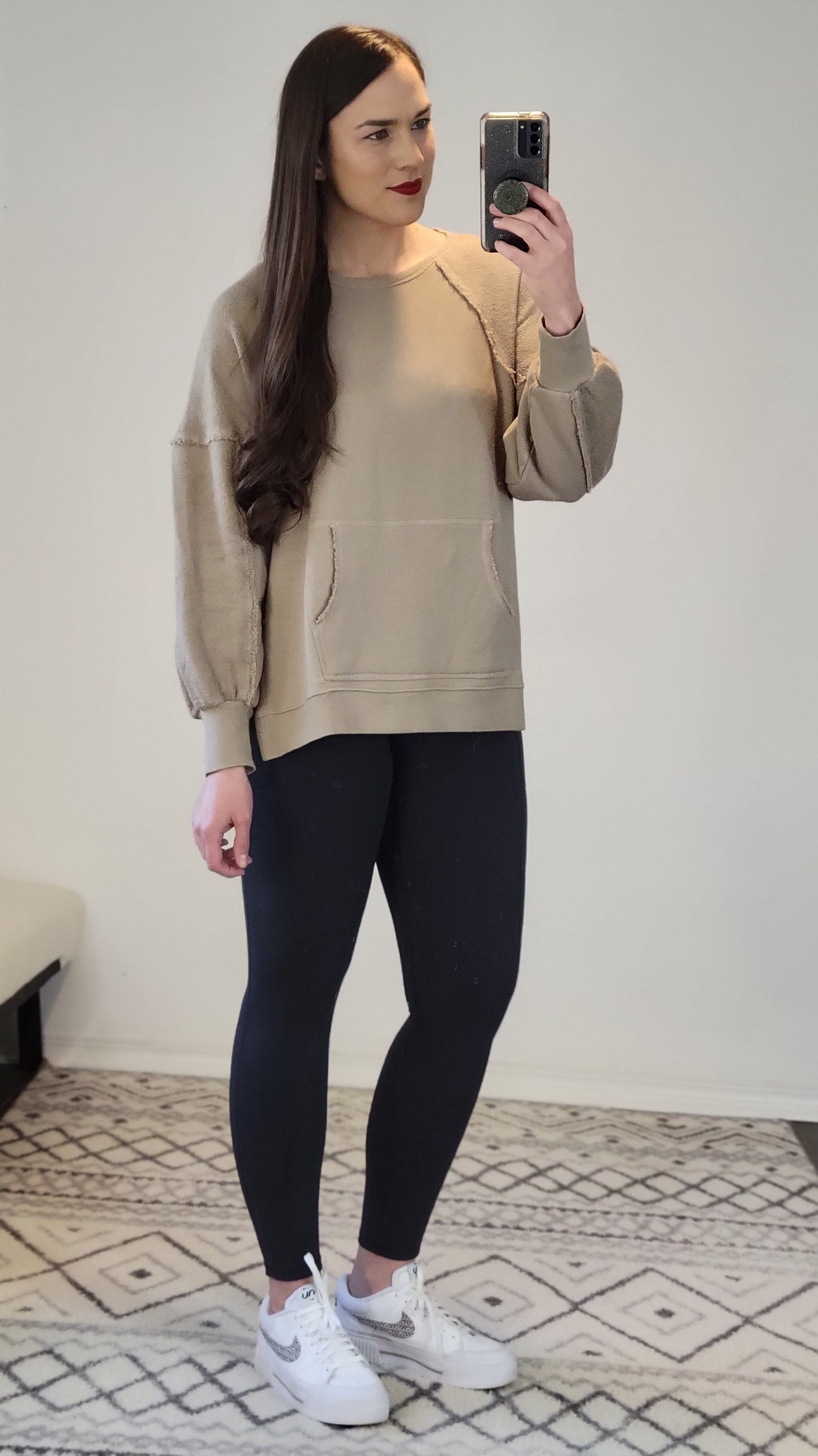 Taupe French Terry Kangaroo Pocket Pullover Sweatshirt "Kathy"