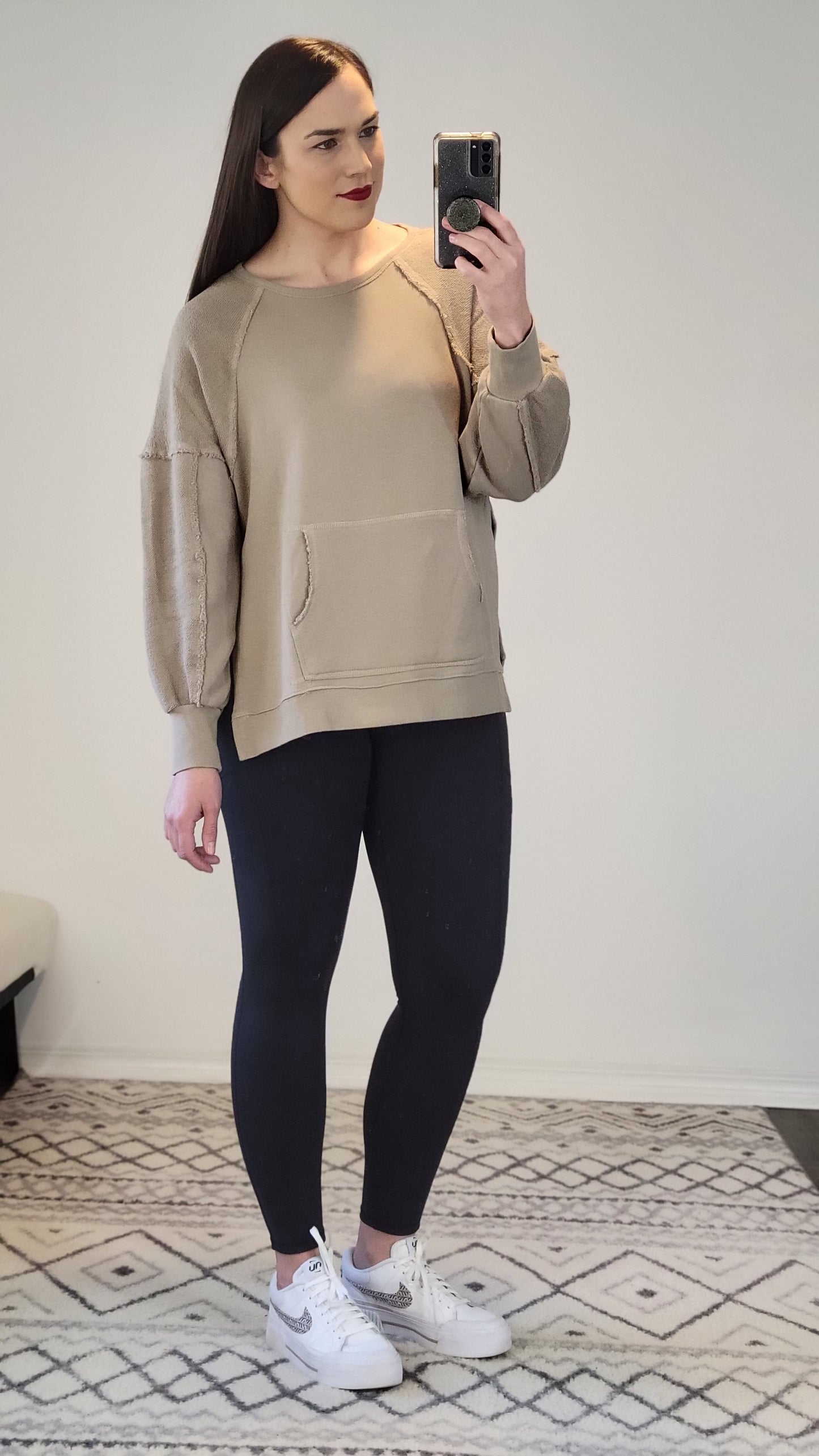 Taupe French Terry Kangaroo Pocket Pullover Sweatshirt "Kathy"