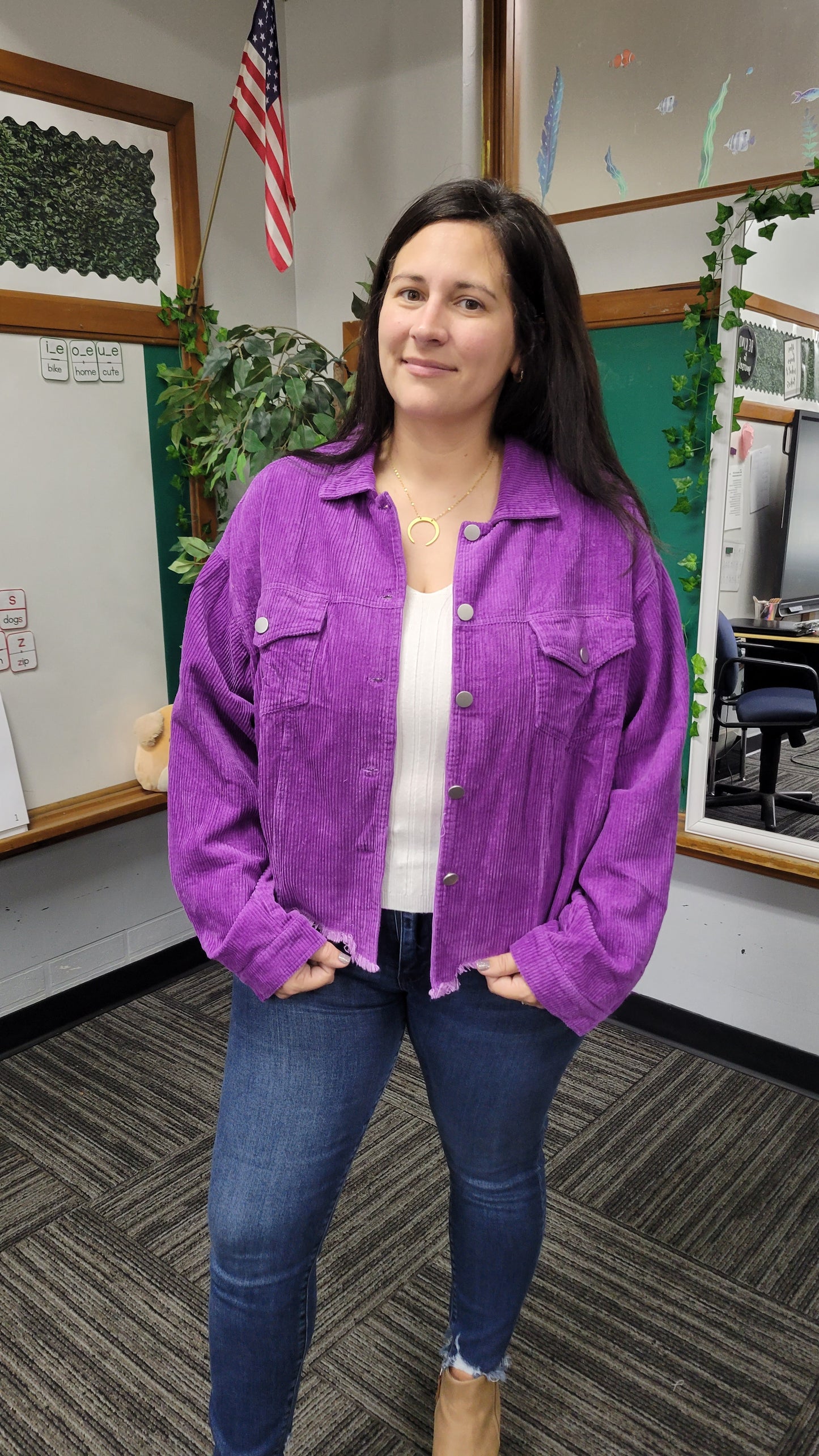 Purple Oversize Corduroy Button Up Jacket "Alana"