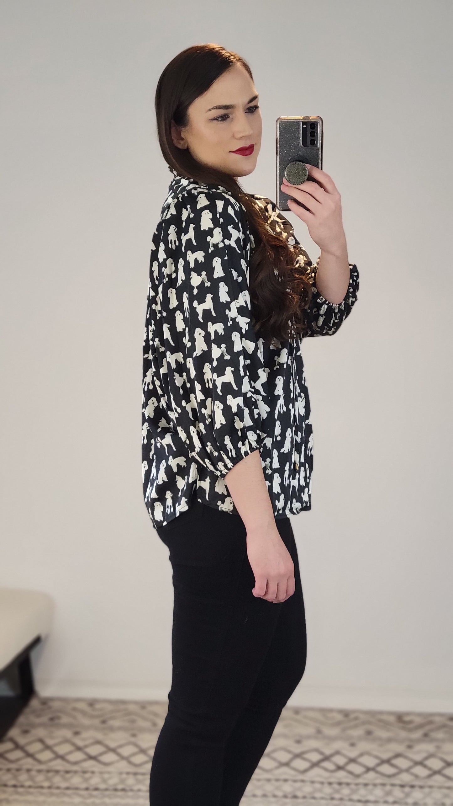 Black/White Poodle ¾ Sleeve Top "Meghan"