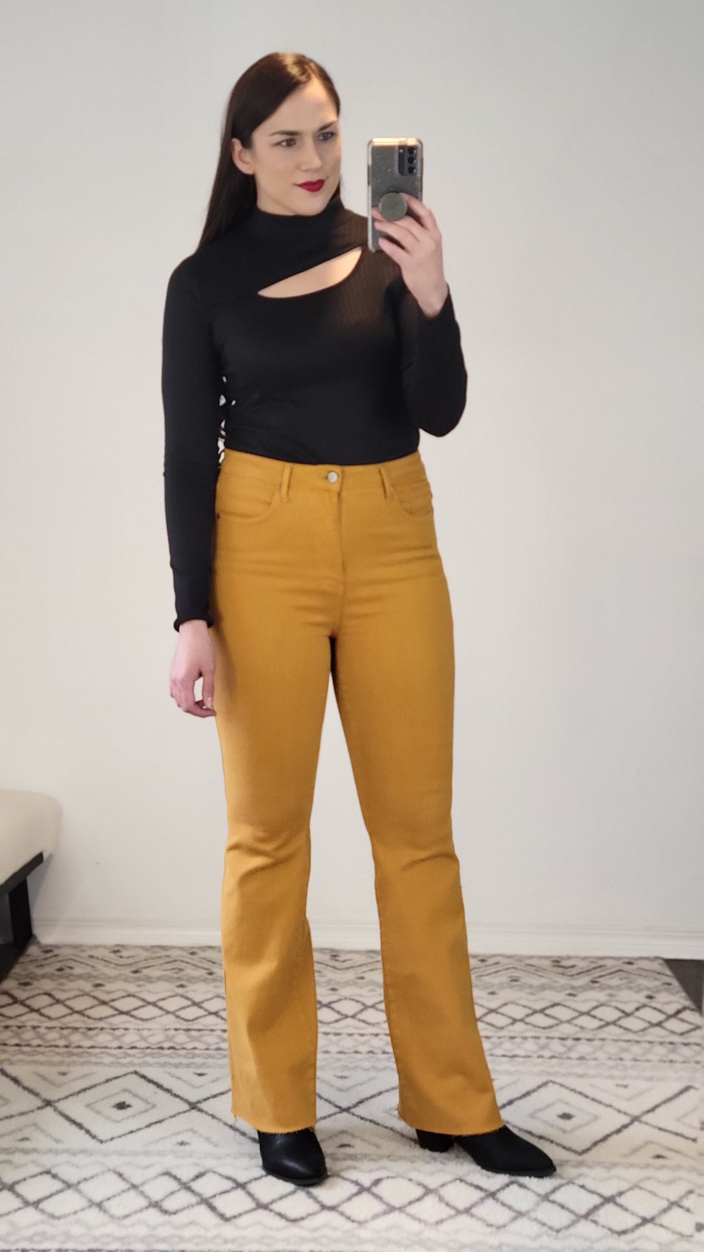 Black Knit Asymmetrical Keyhole Long Sleeve Top (S)