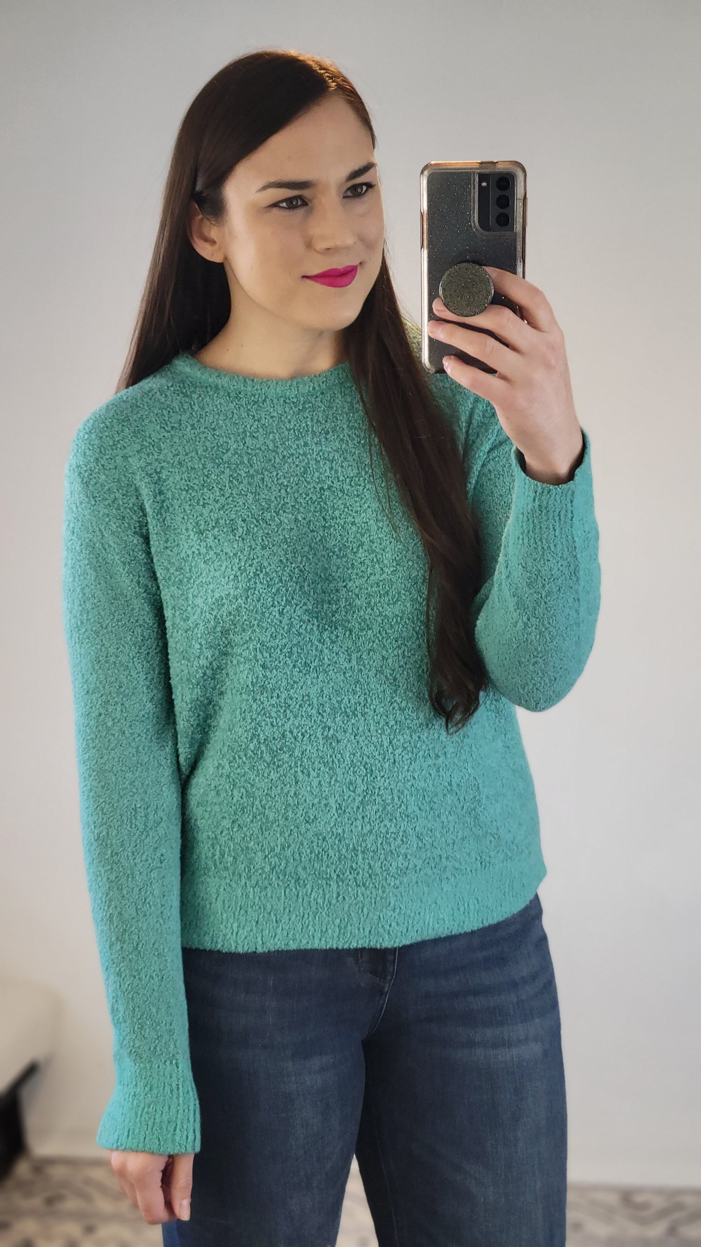Deep Aqua Relaxed Crop Sweater "Gabrielle"