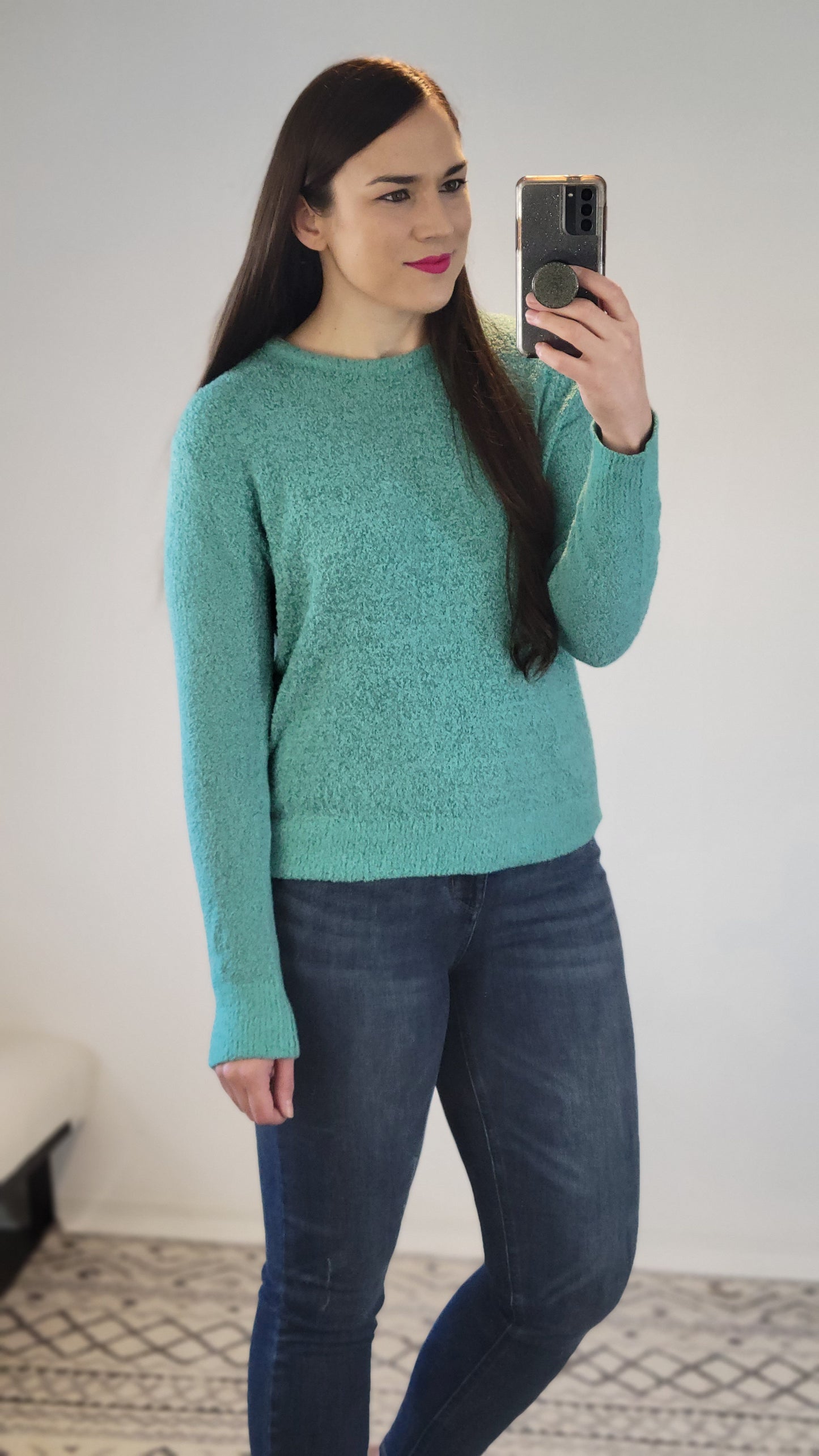 Deep Aqua Relaxed Crop Sweater "Gabrielle"