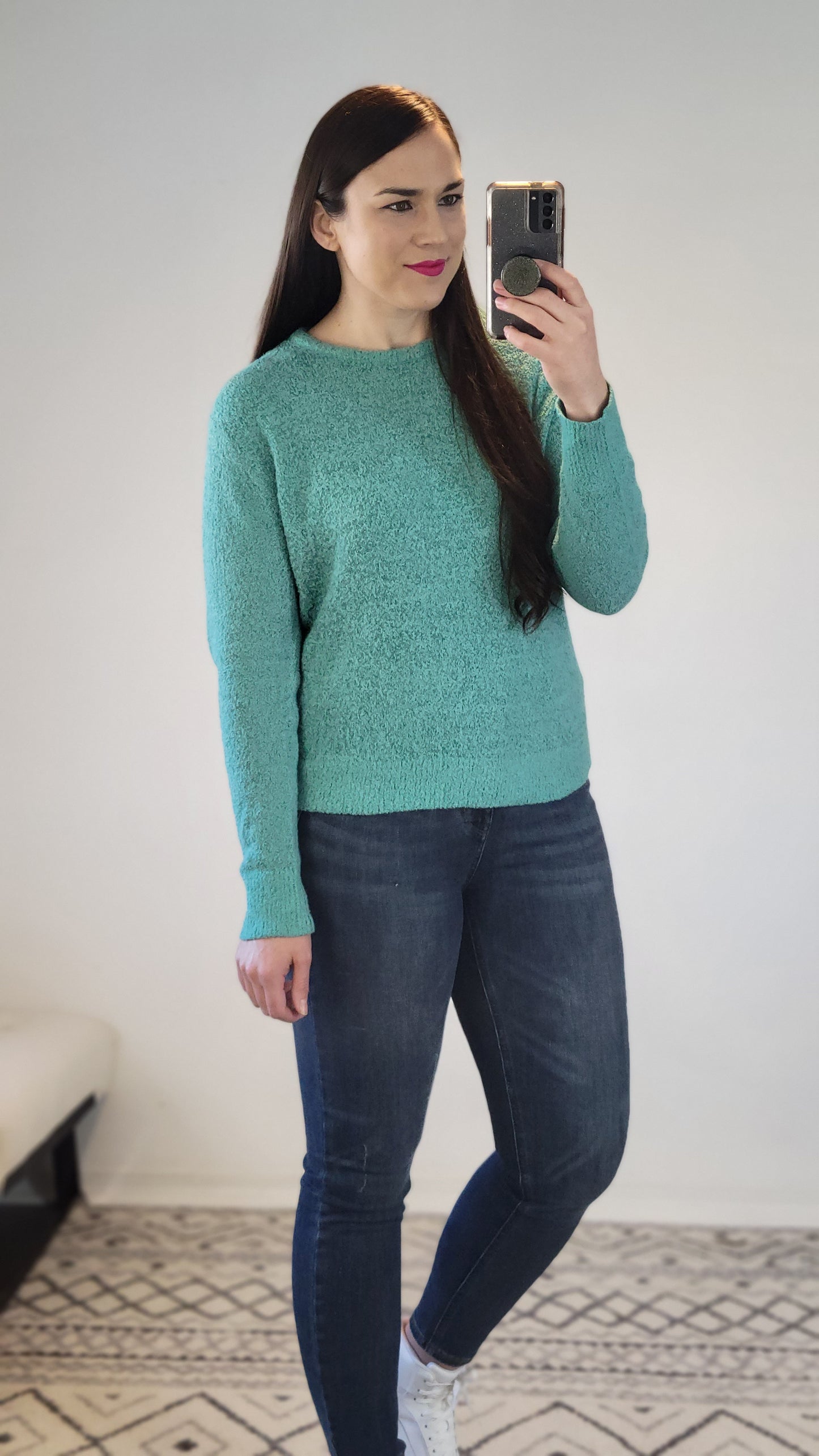 Deep Aqua Relaxed Crop Sweater "Gabrielle"