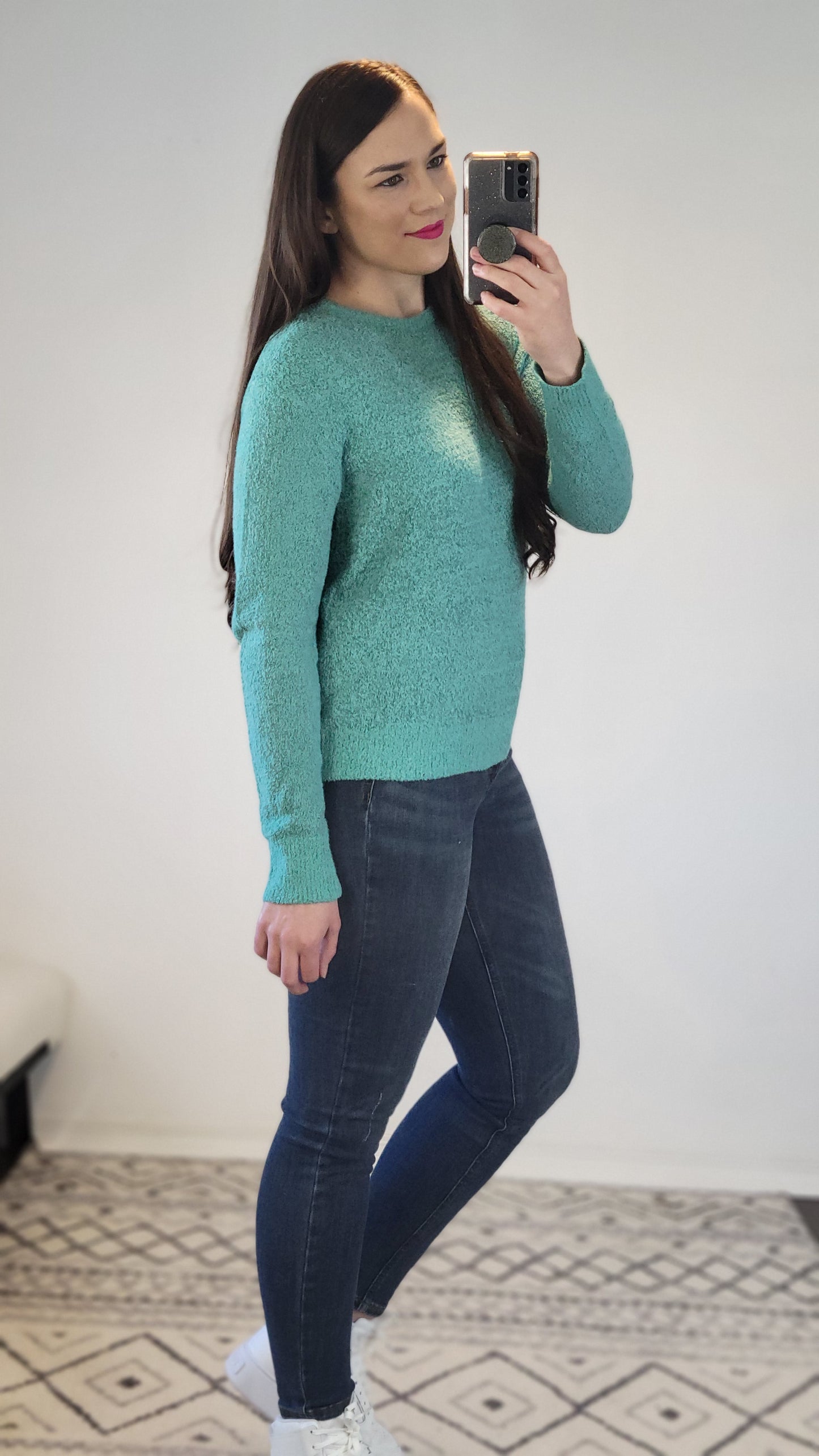 Deep Aqua Relaxed Crop Sweater "Gabrielle"