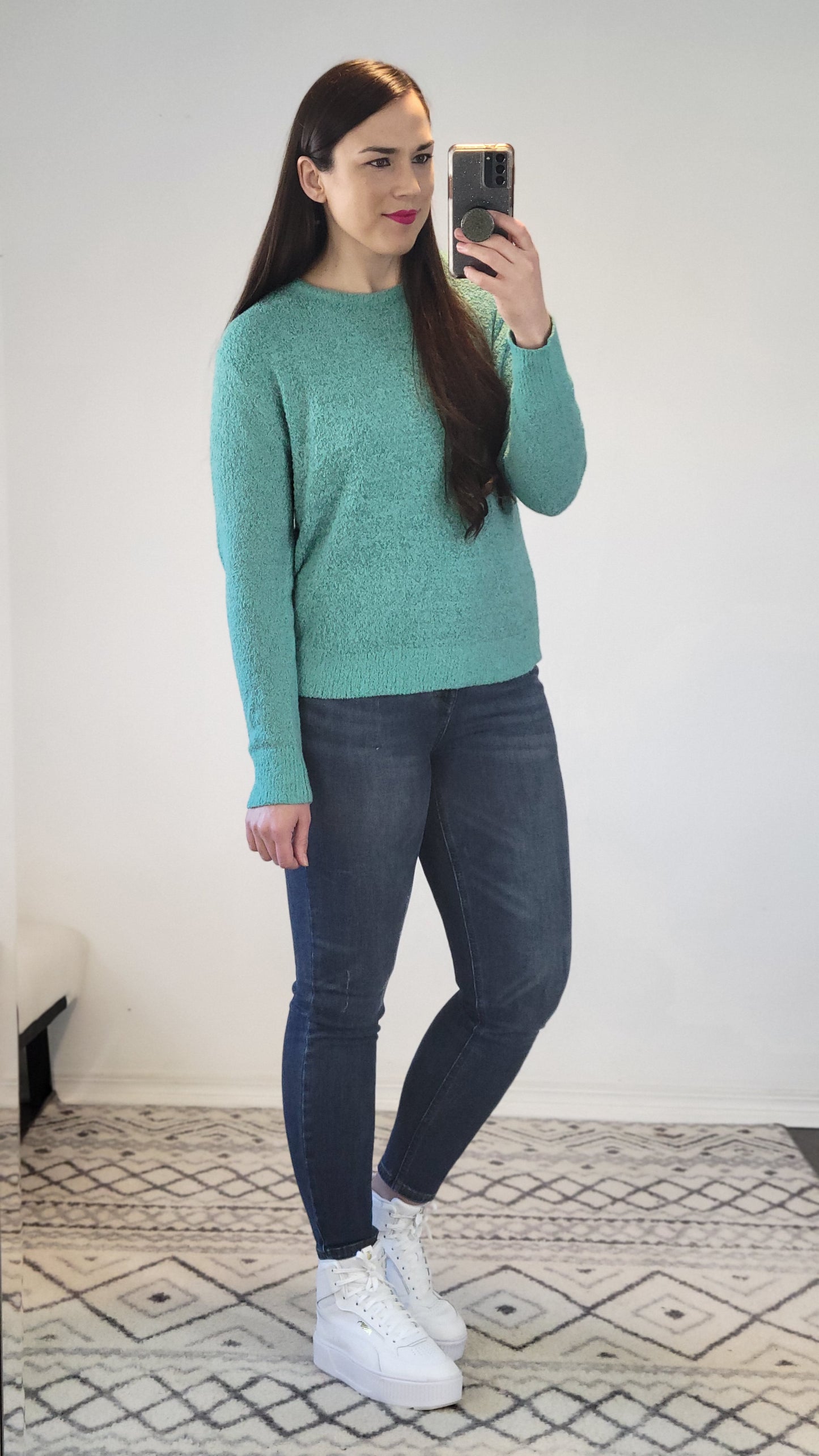 Deep Aqua Relaxed Crop Sweater "Gabrielle"