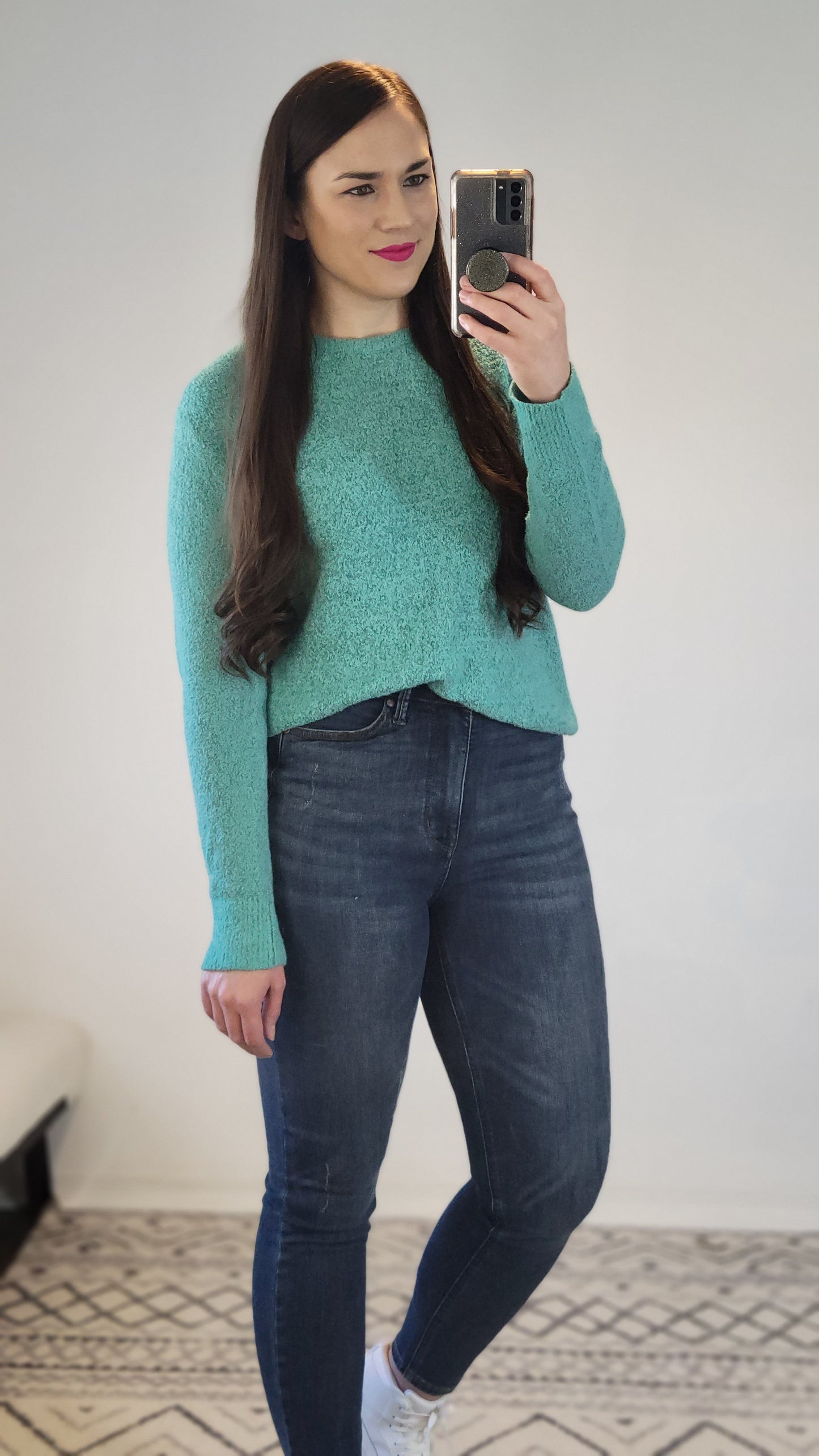 Deep Aqua Relaxed Crop Sweater "Gabrielle"