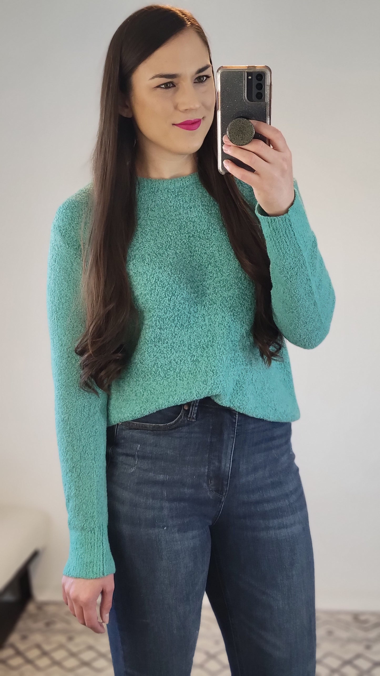 Deep Aqua Relaxed Crop Sweater "Gabrielle"