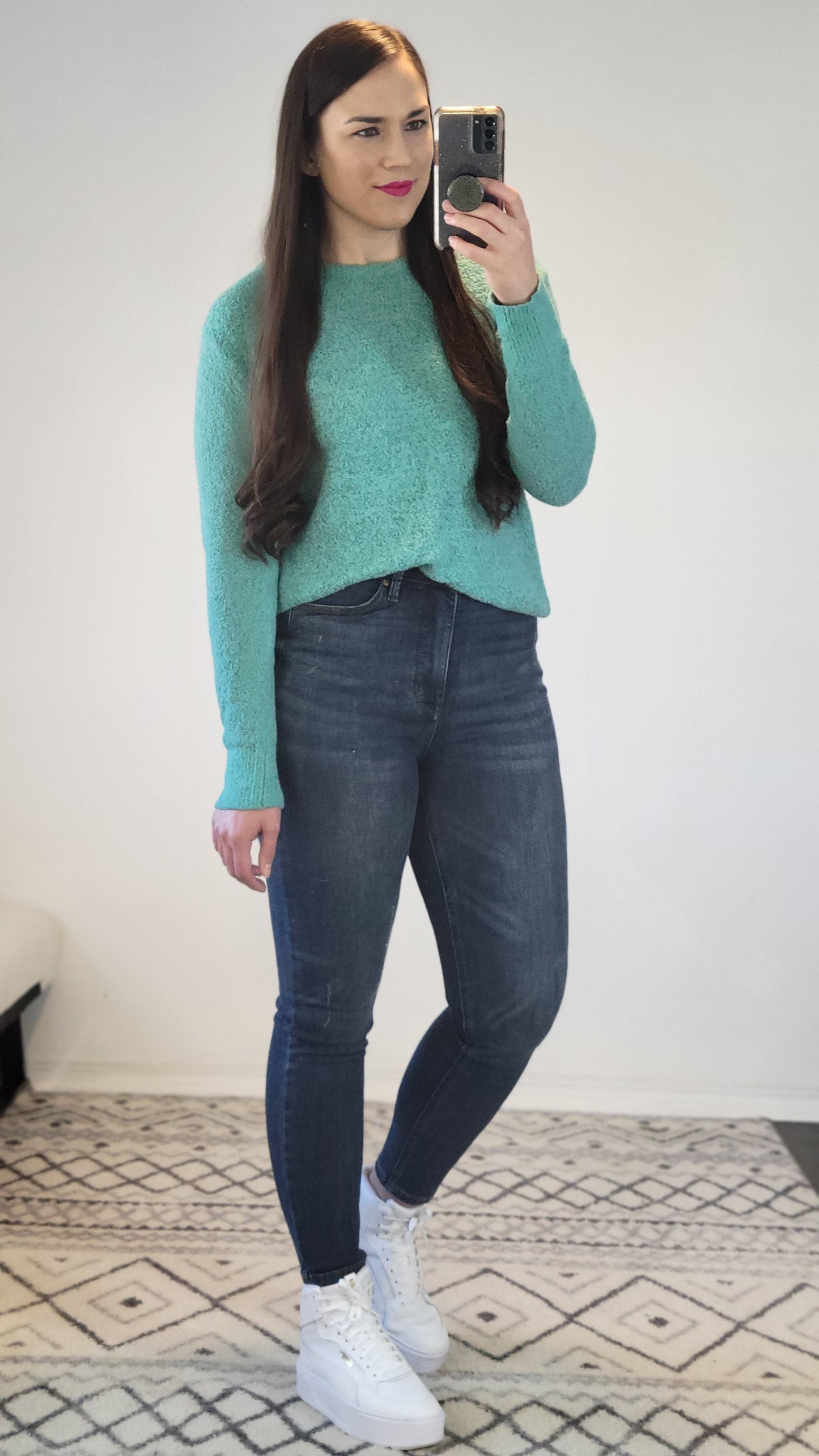 Deep Aqua Relaxed Crop Sweater "Gabrielle"