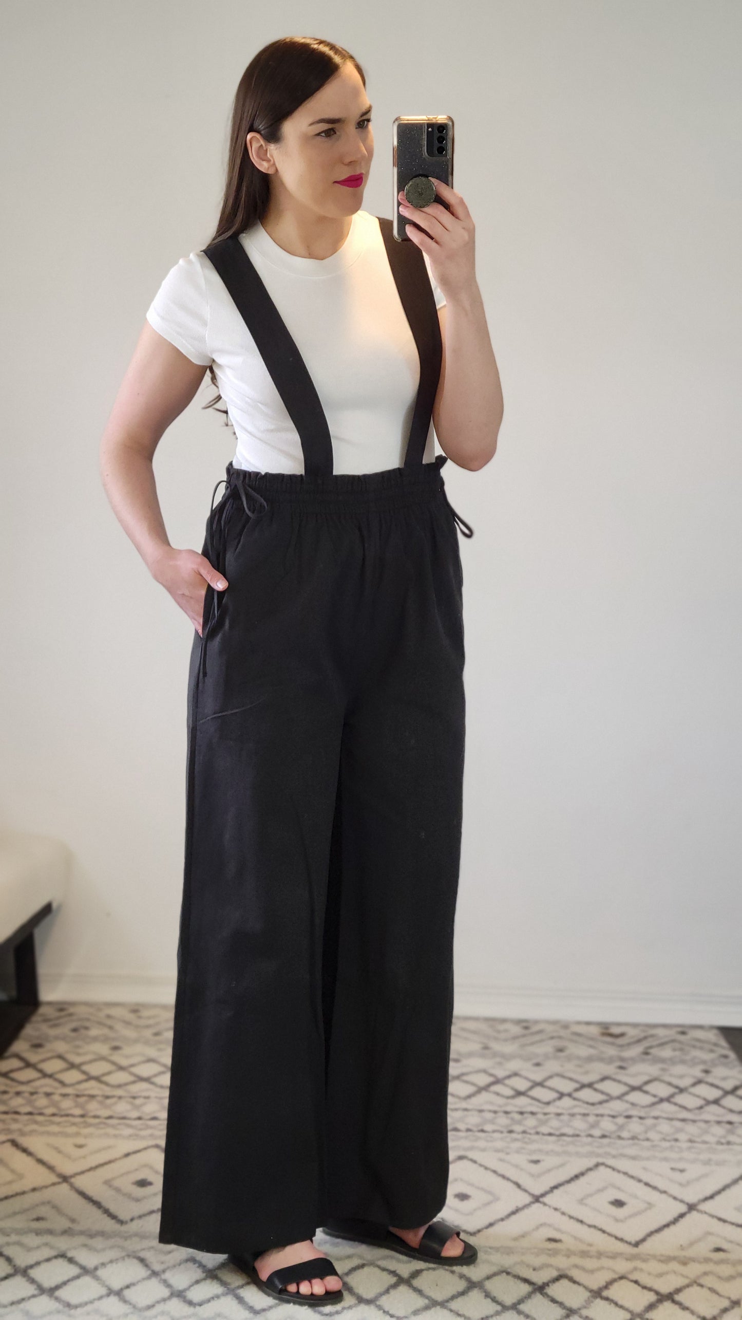 Black Wide Leg Suspender Jumpsuit “Chani” (M)