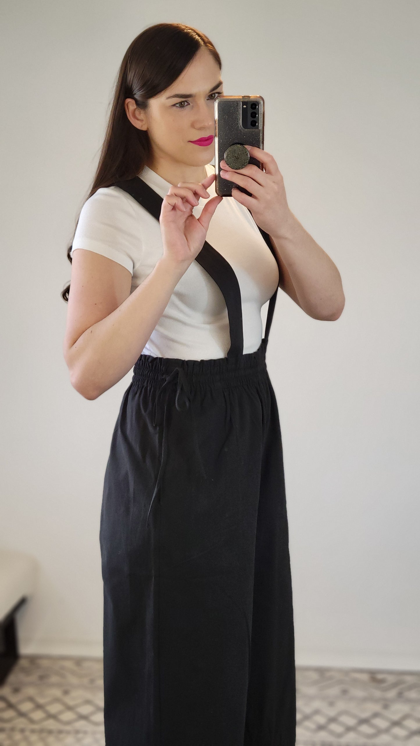 Black Wide Leg Suspender Jumpsuit “Chani” (M)