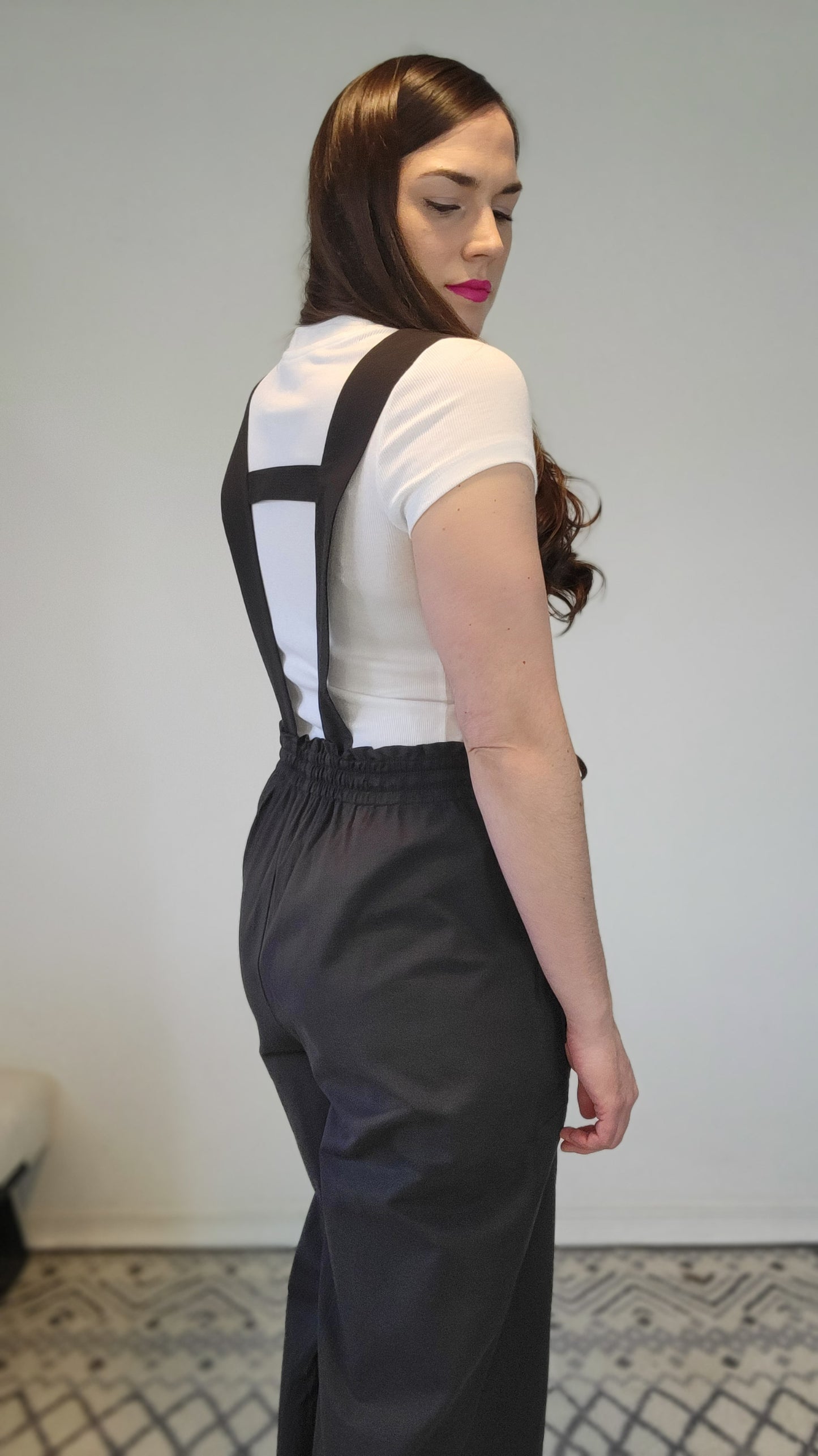 Black Wide Leg Suspender Jumpsuit “Chani” (M)