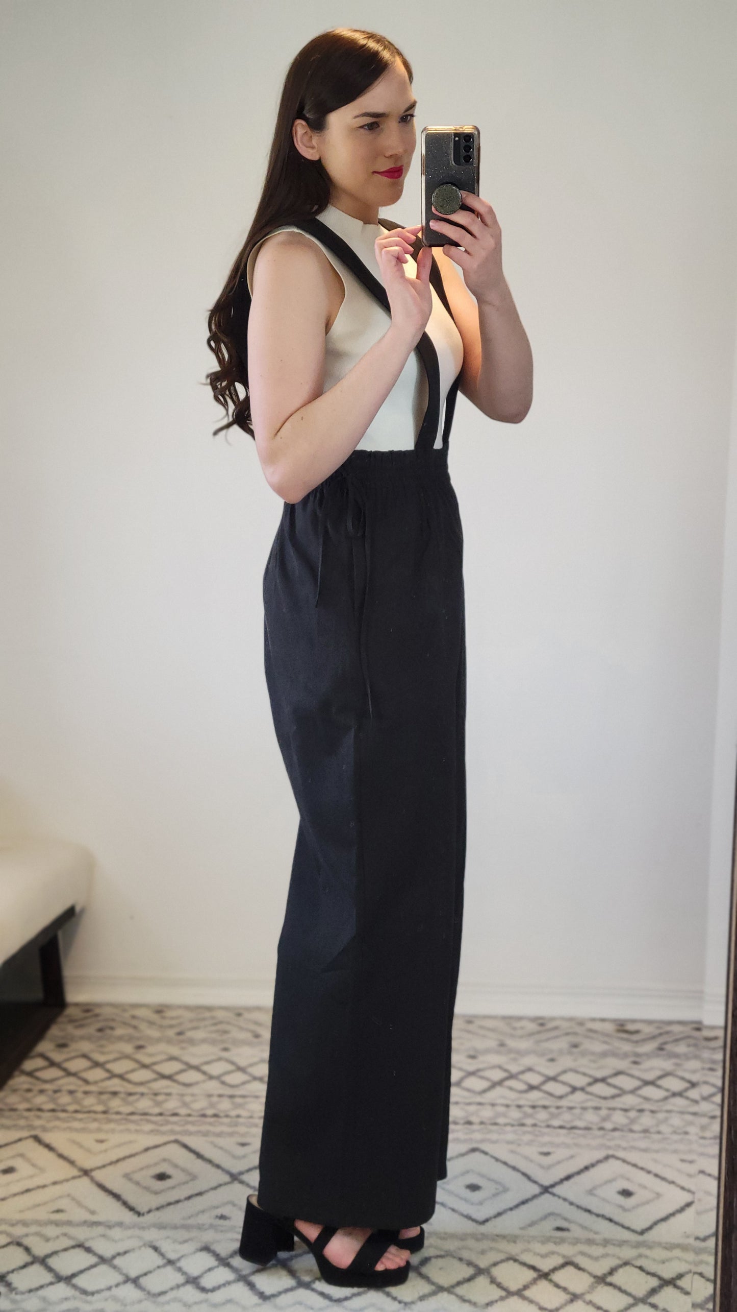 Black Wide Leg Suspender Jumpsuit “Chani” (M)