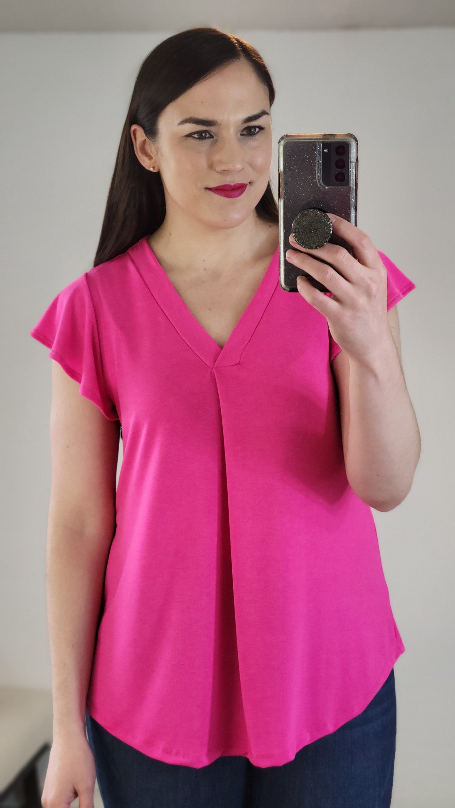 Fuchsia Flutter Sleeve Top “Tatiana” (XL)(2X)