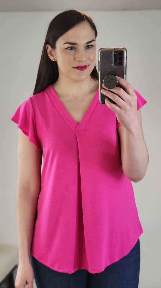 Fuchsia Flutter Sleeve Top “Tatiana” (XL)(2X)