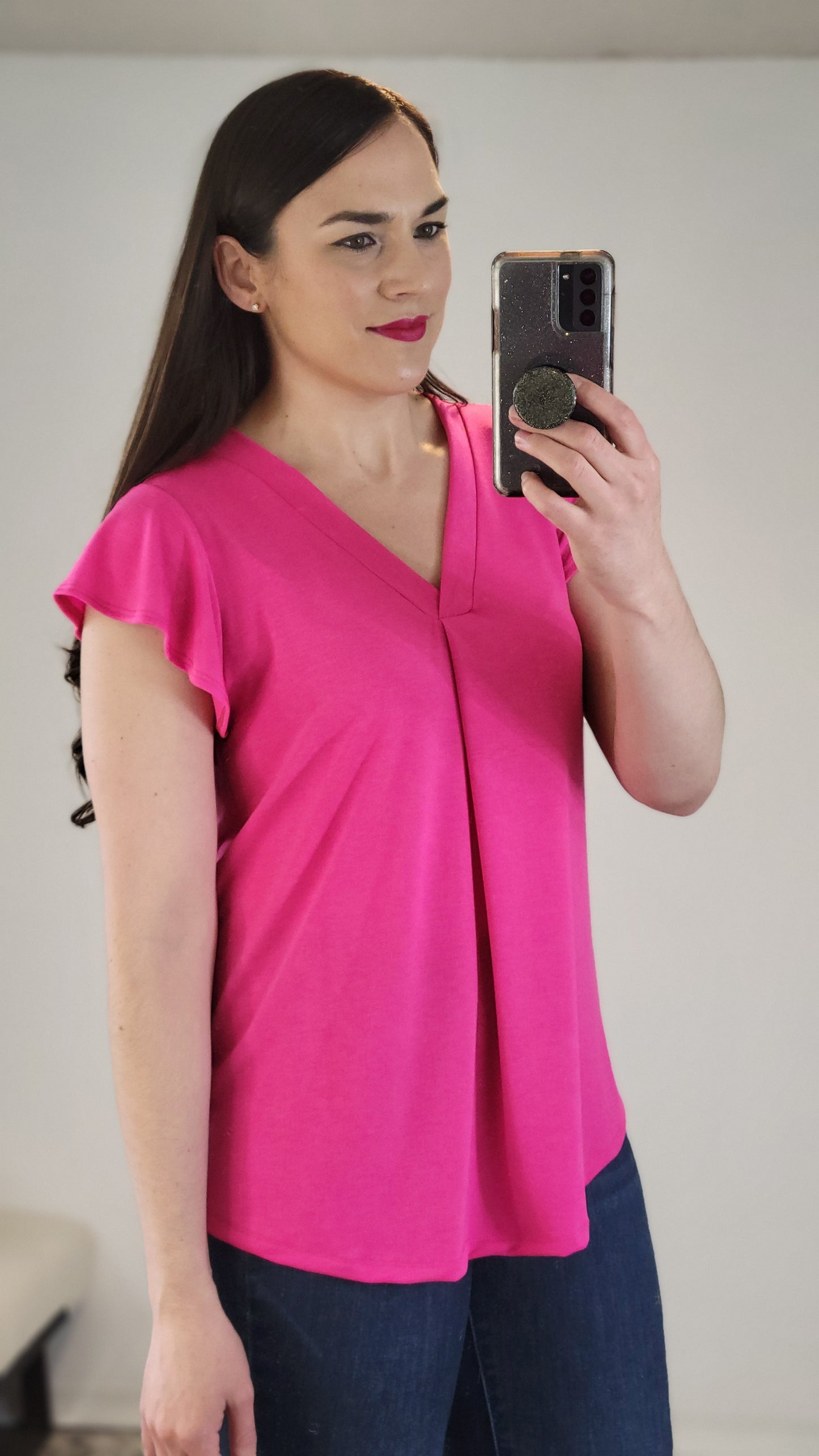 Fuchsia Flutter Sleeve Top “Tatiana” (XL)(2X)