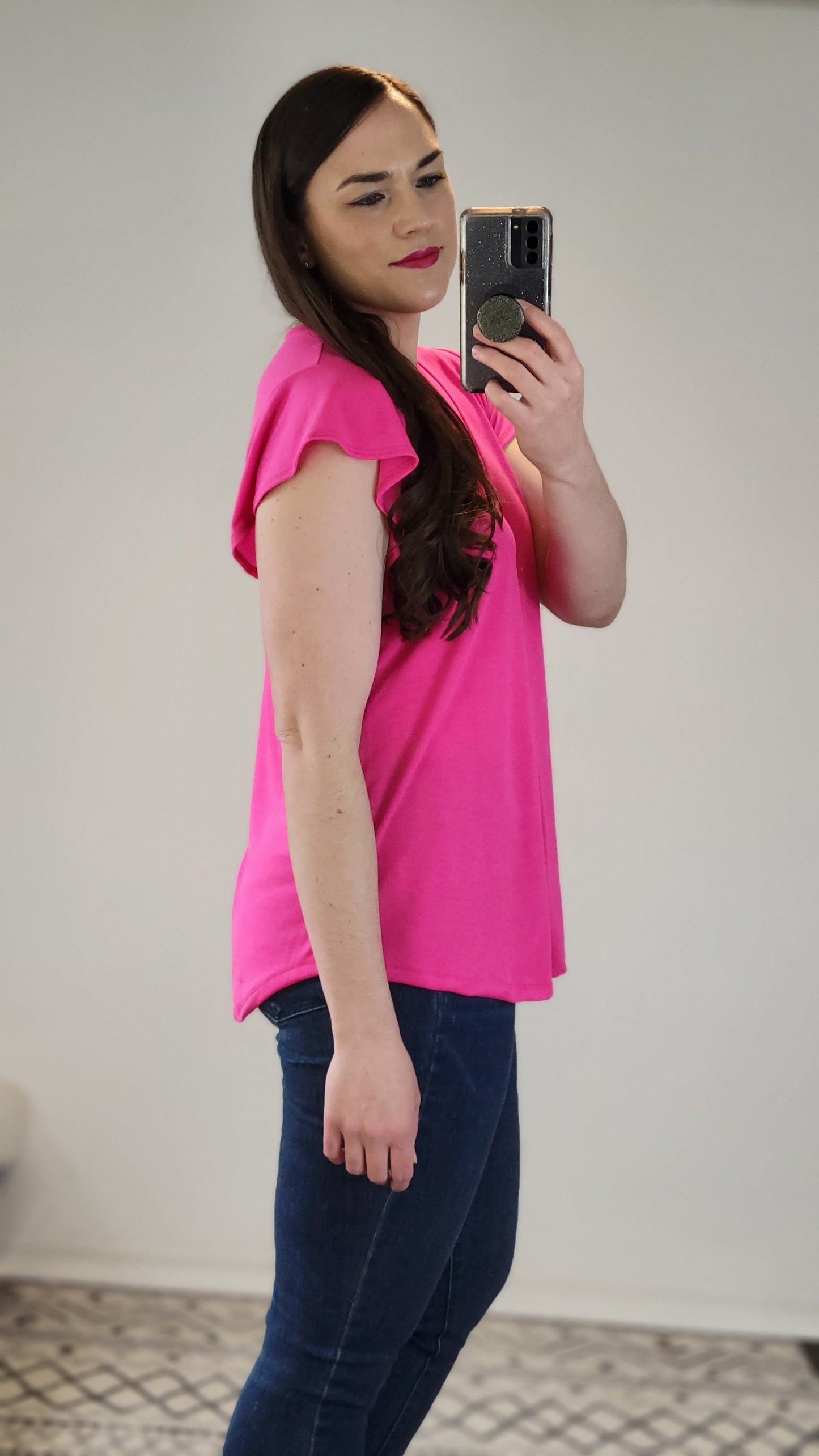 Fuchsia Flutter Sleeve Top “Tatiana” (XL)(2X)