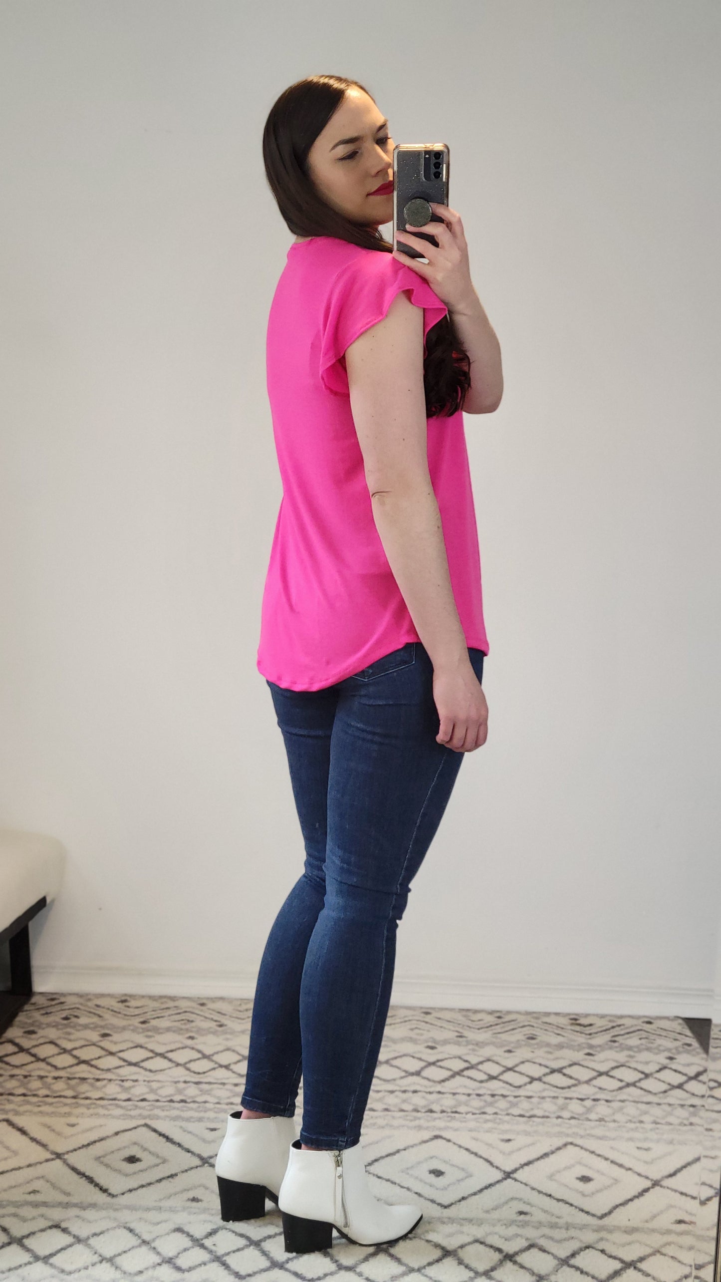 Fuchsia Flutter Sleeve Top “Tatiana” (XL)(2X)