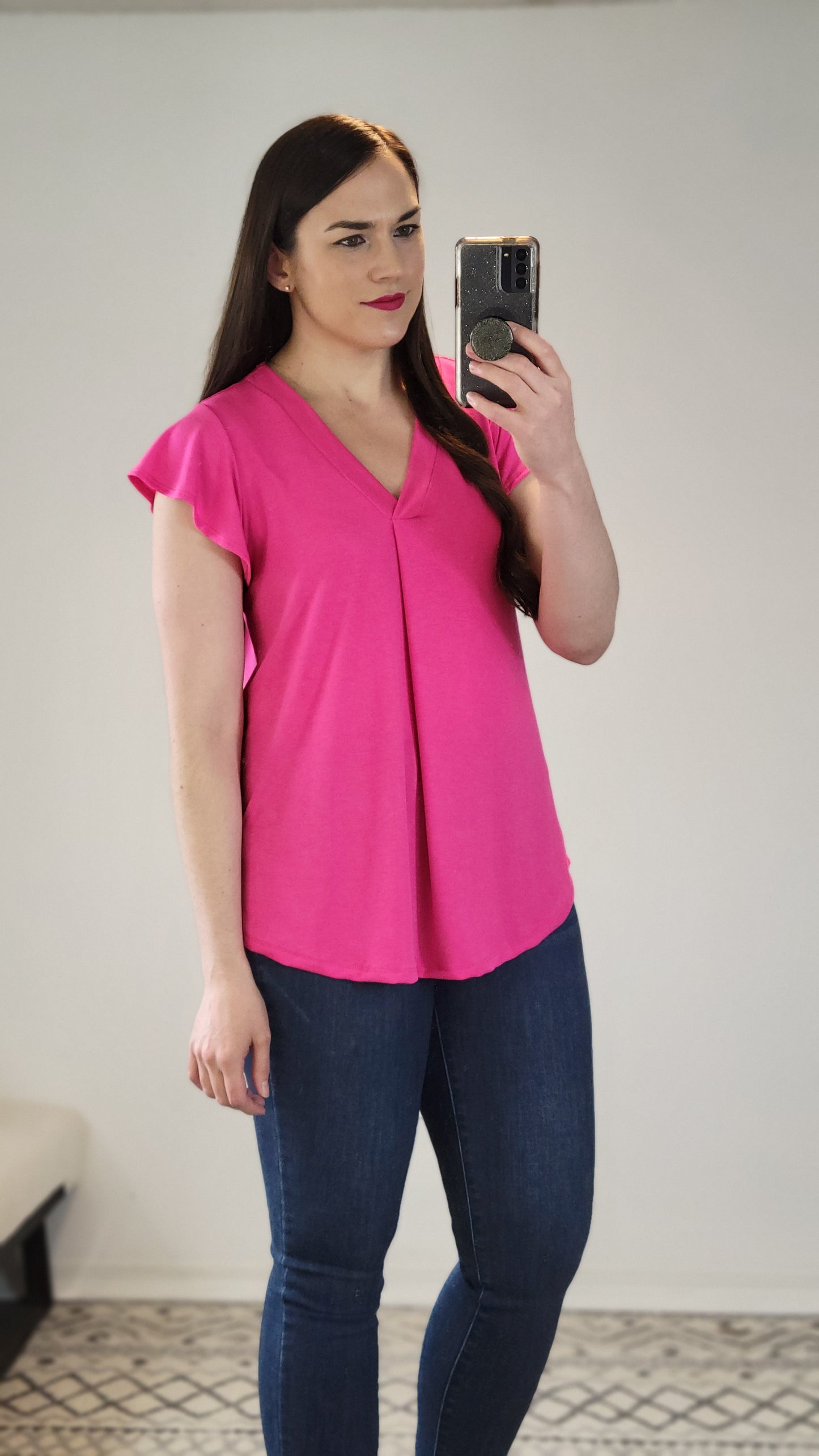 Fuchsia Flutter Sleeve Top “Tatiana” (XL)(2X)