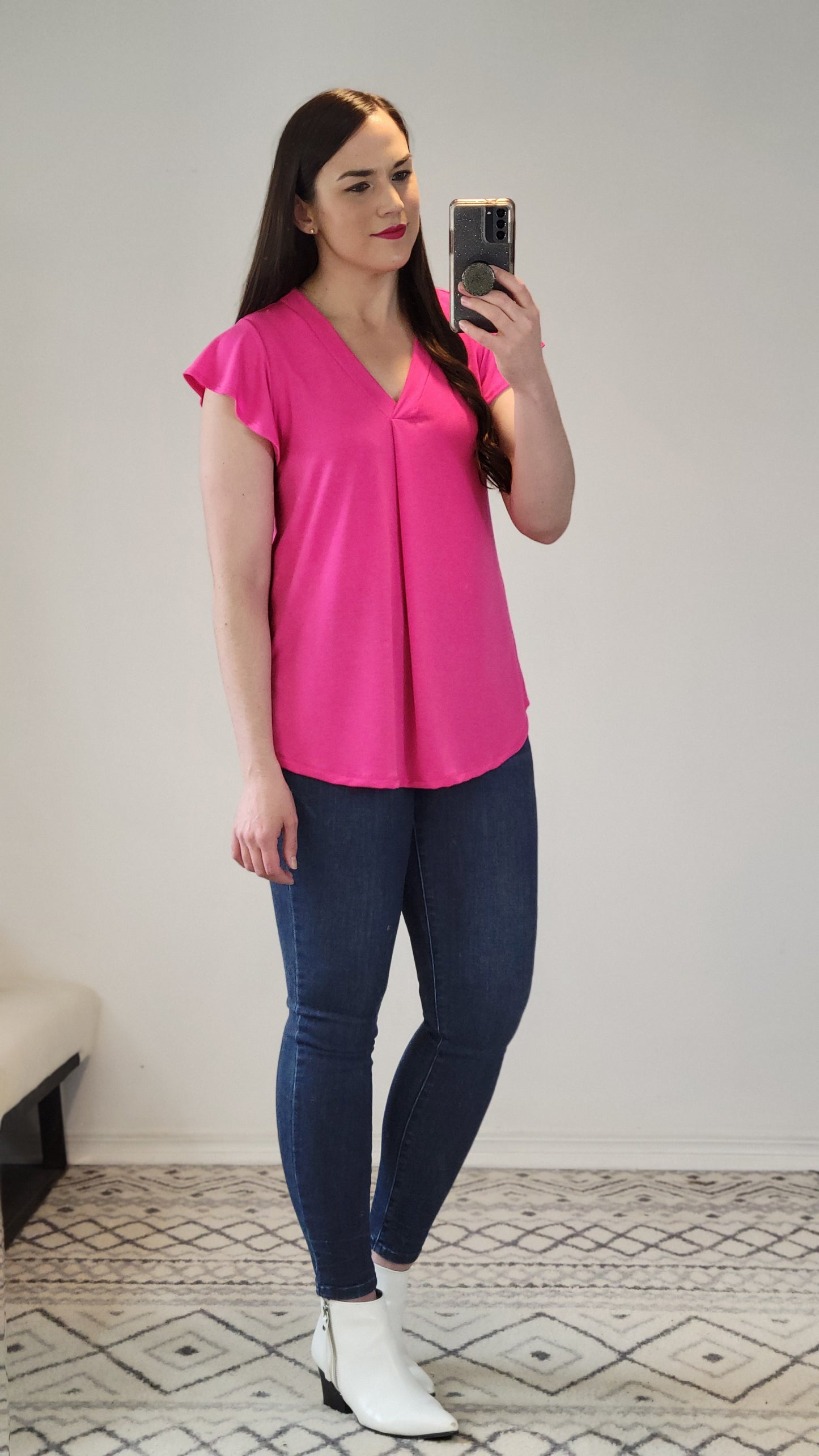 Fuchsia Flutter Sleeve Top “Tatiana” (XL)(2X)