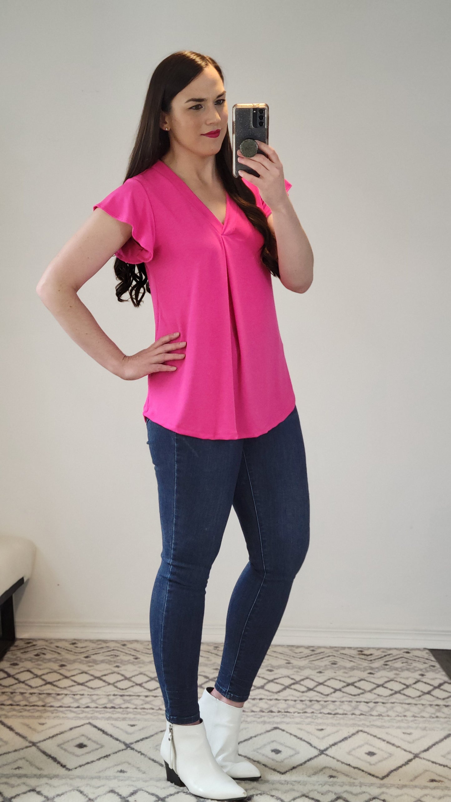 Fuchsia Flutter Sleeve Top “Tatiana” (XL)(2X)