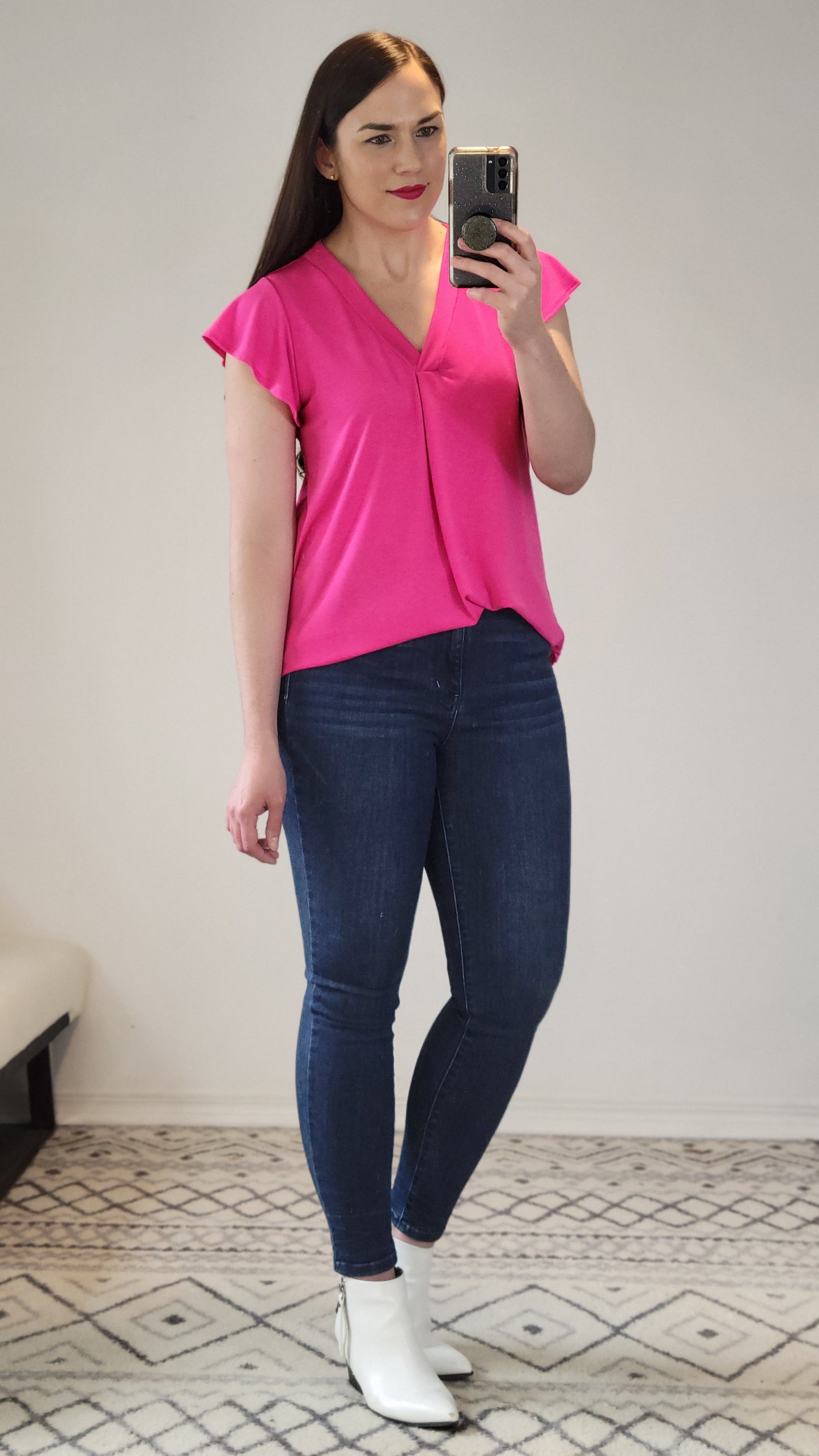Fuchsia Flutter Sleeve Top “Tatiana” (XL)(2X)