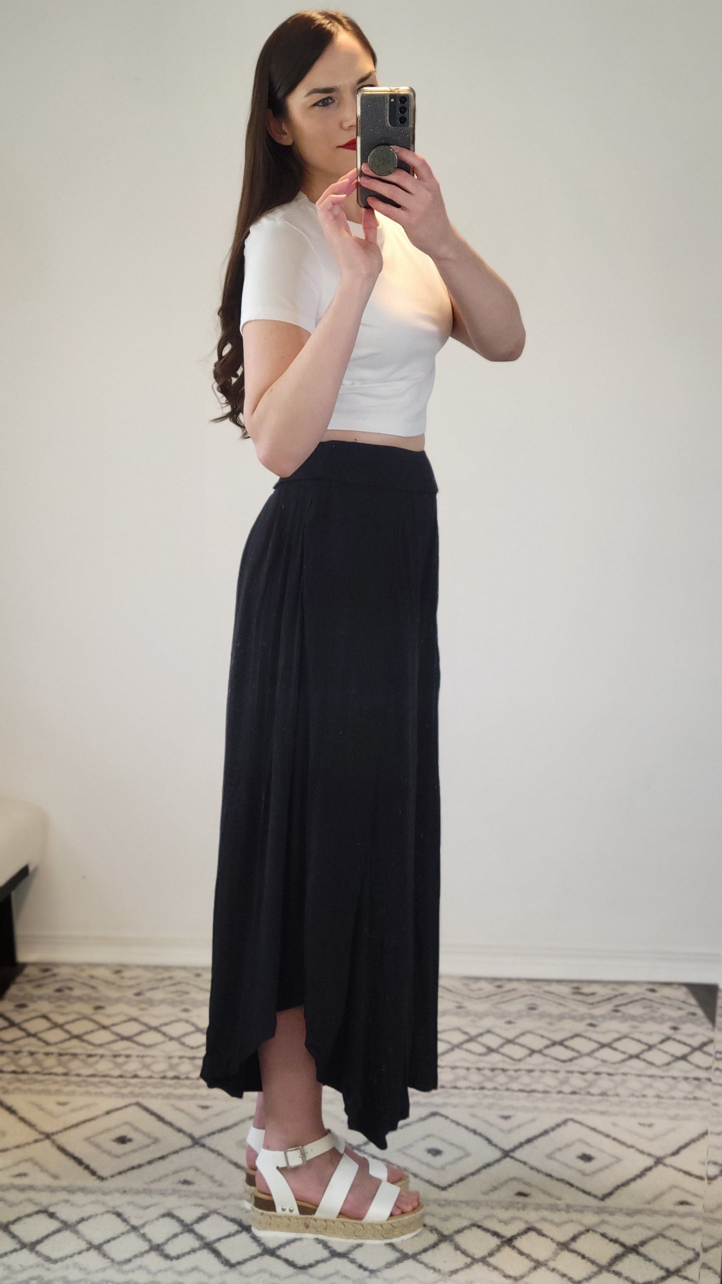 Black Linen Wide Leg Front Slit Pants with Pockets “Sarah”