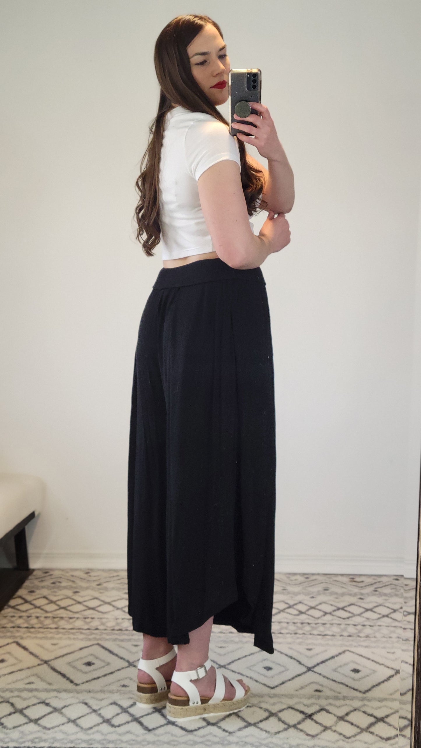 Black Linen Wide Leg Front Slit Pants with Pockets “Sarah”