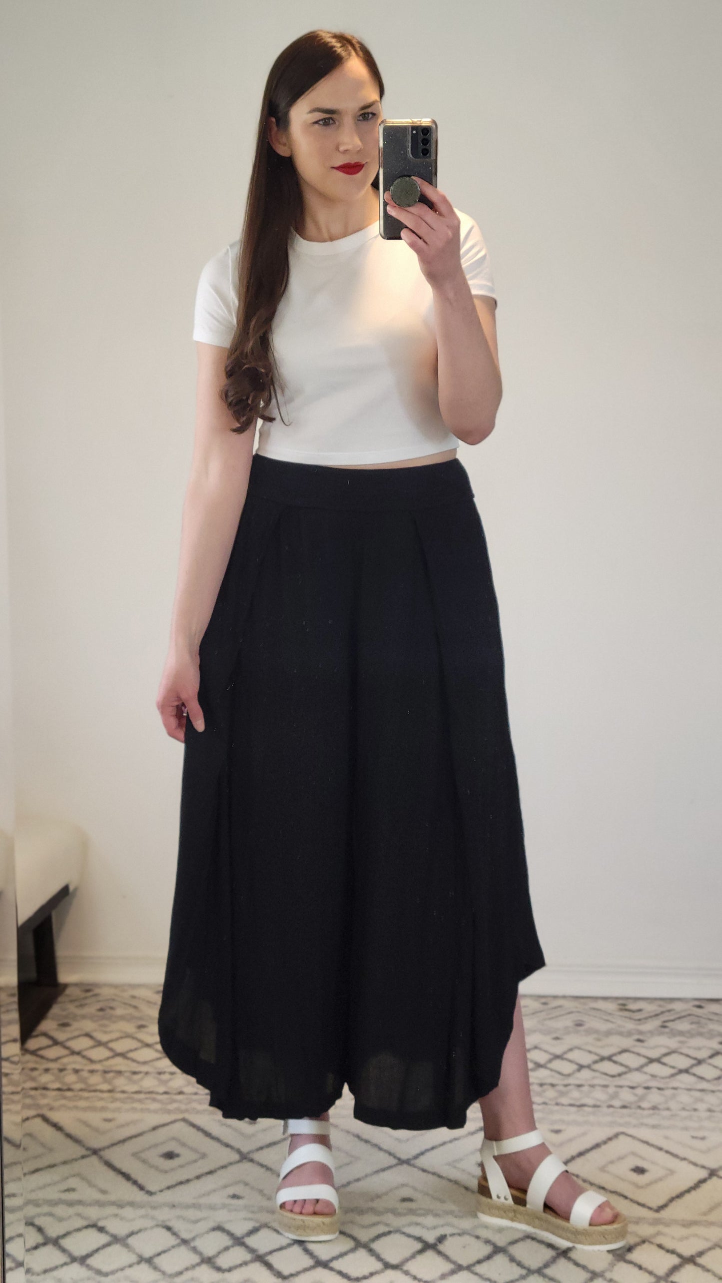 Black Linen Wide Leg Front Slit Pants with Pockets “Sarah”