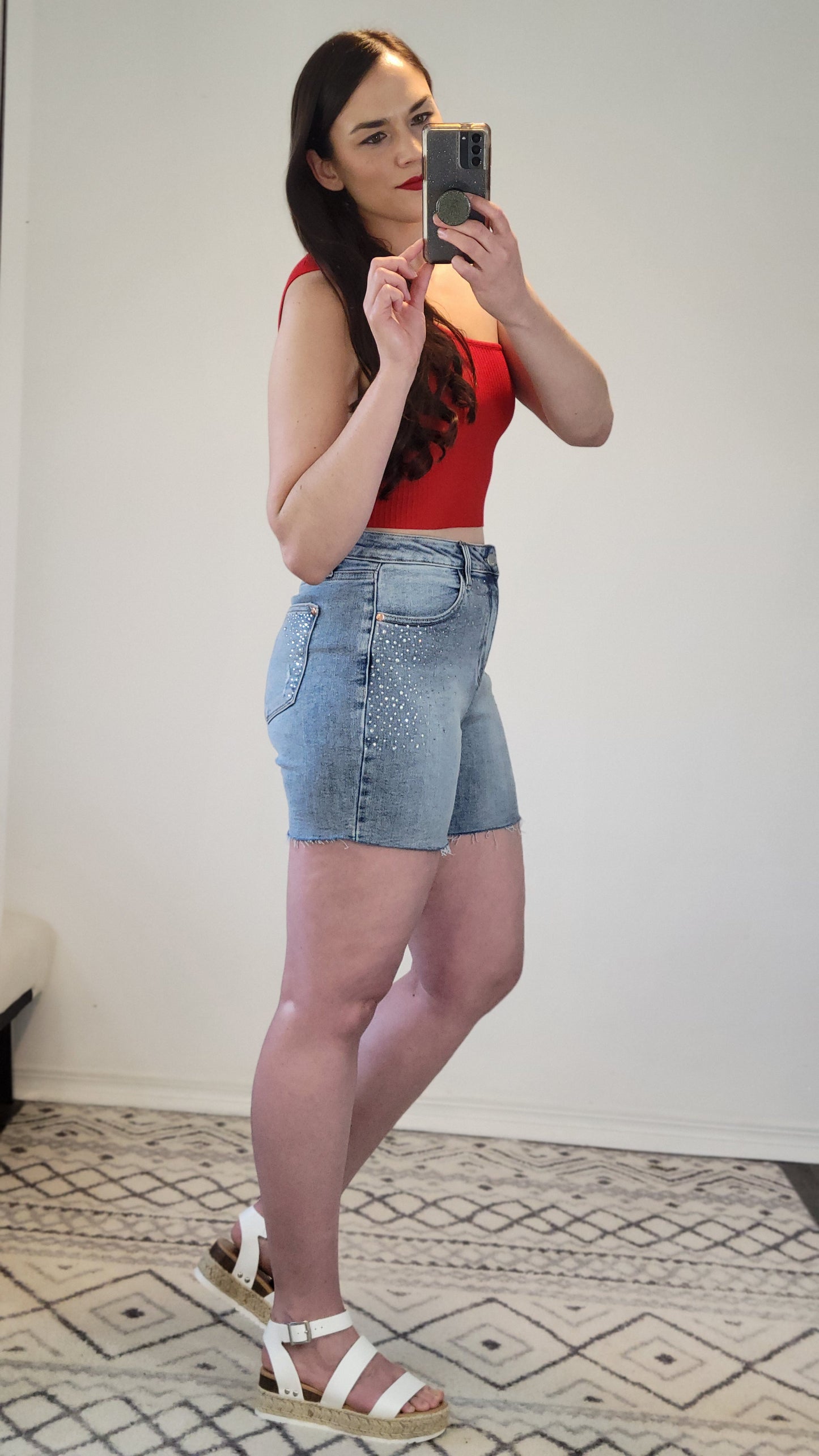Firecracker Red One Shoulder Ribbed Crop Top “Kiara” (S)